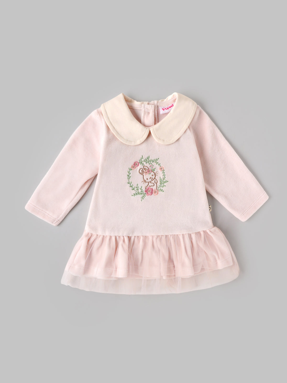 Popees Baby Girls Pink Embroidered Dress with Tulle Frills| 3-24 Months