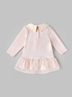 Popees Baby Girls Pink Embroidered Dress with Tulle Frills| 3-24 Months