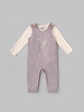 Popees Baby Girls Lavender Dungaree Set with Inner T-Shirt |Cotton Outfit (3M–24M)
