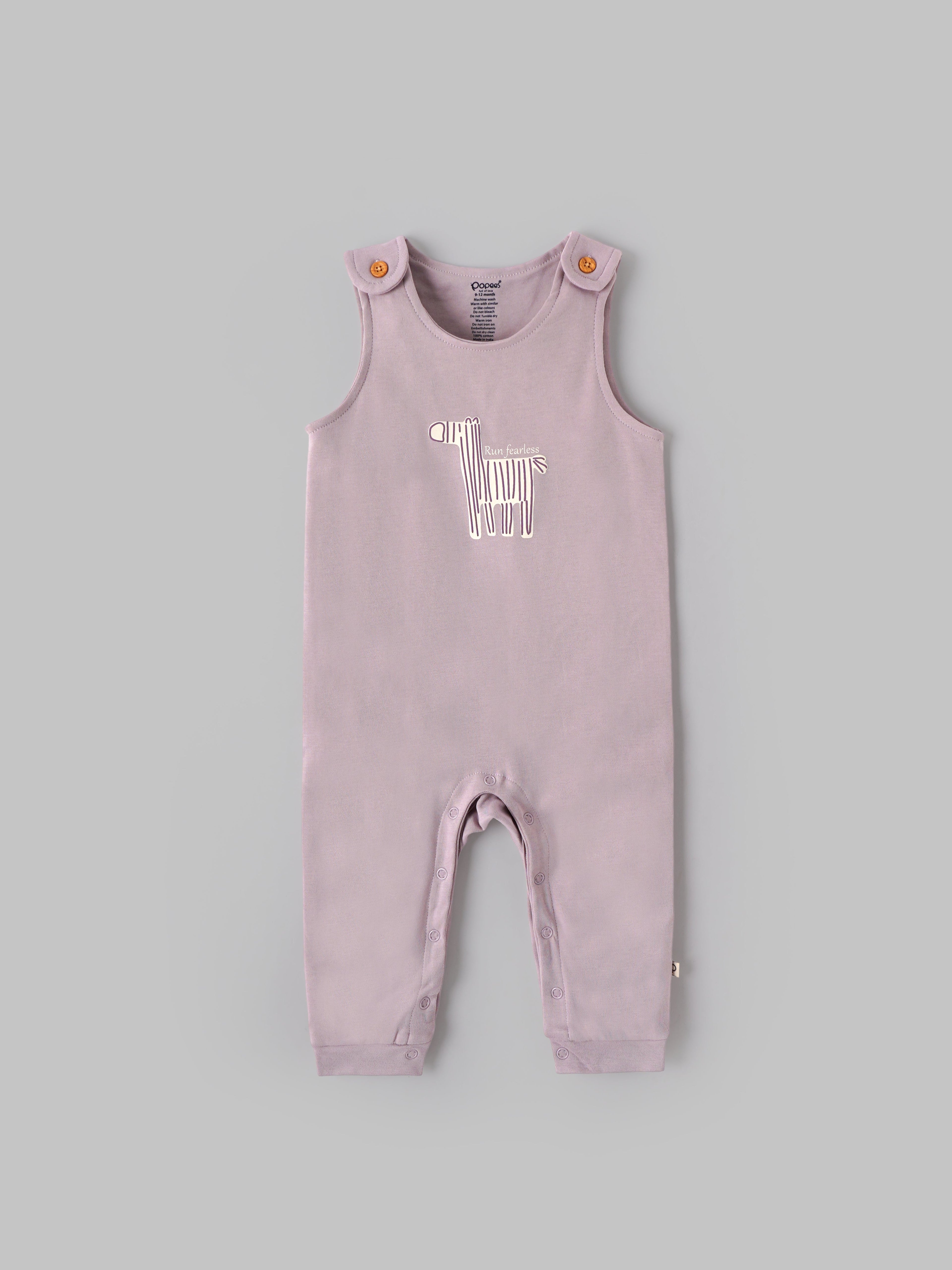 Popees Baby Girls Lavender Dungaree Set with Inner T-Shirt |Cotton Outfit (3M–24M)