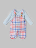 Popees Baby Girls Checked Dungaree Set with Full Sleeve Top| 3M–24M