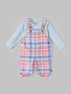 Popees Baby Girls Checked Dungaree Set with Full Sleeve Top| 3M–24M
