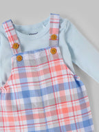 Popees Baby Girls Checked Dungaree Set with Full Sleeve Top| 3M–24M
