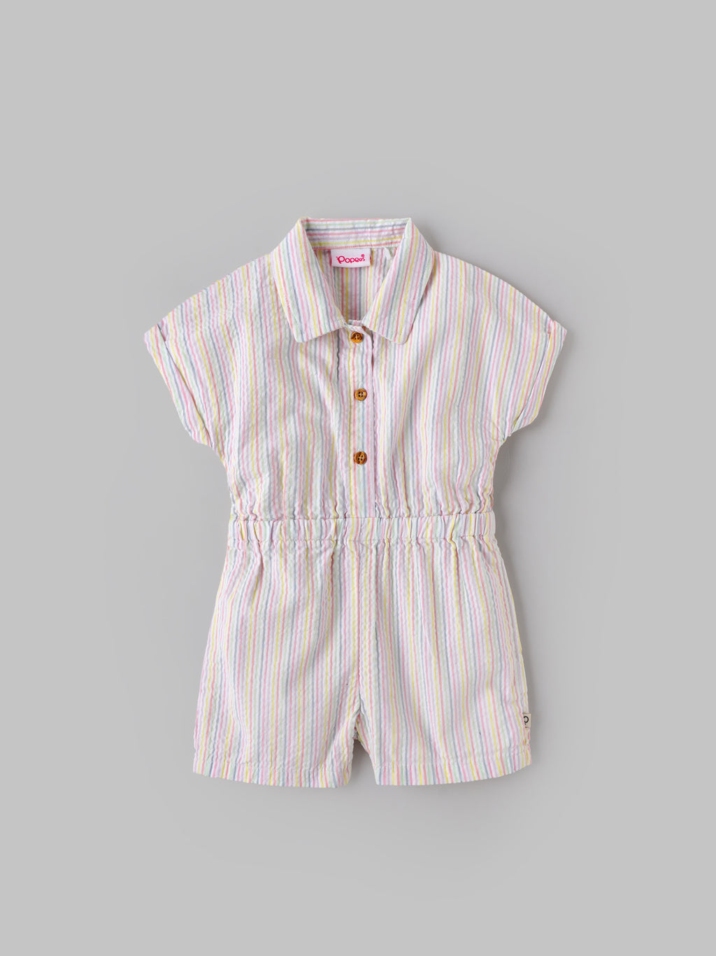 Popees Baby Girls Collared Cotton Jumpsuit| Multi-Color| 3-36 months