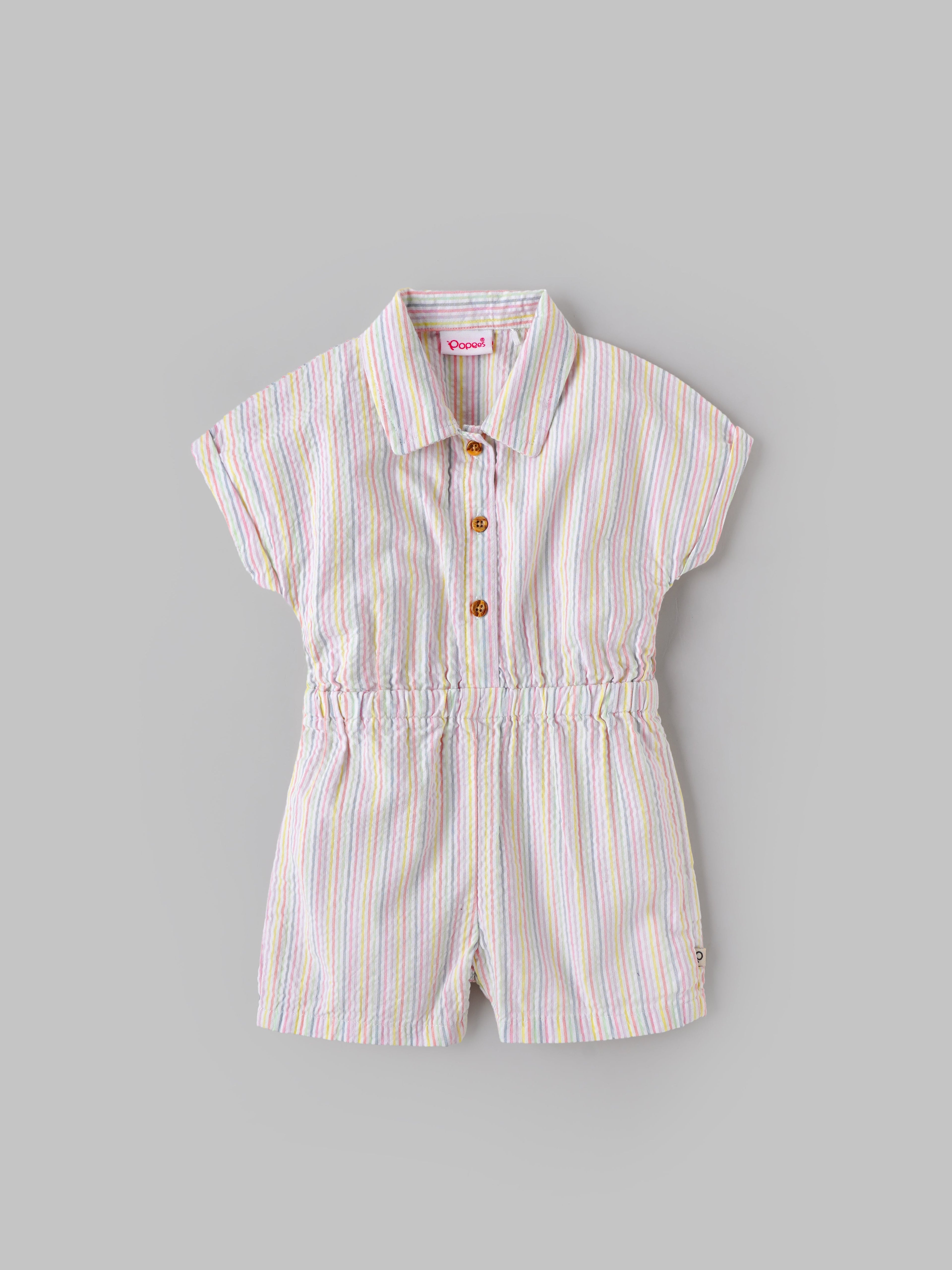 Popees Baby Girls Collared Cotton Jumpsuit| Multi-Color| 3-36 months