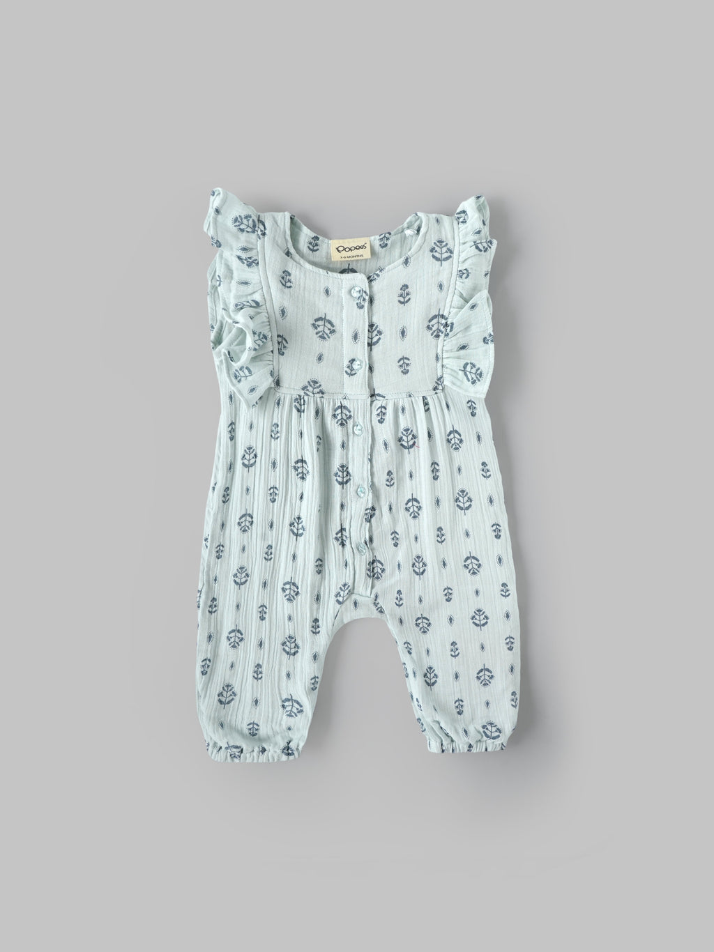 Popees Baby Girls Mint Green Floral Print Cotton Muslin Jumpsuit| 3–24 Months