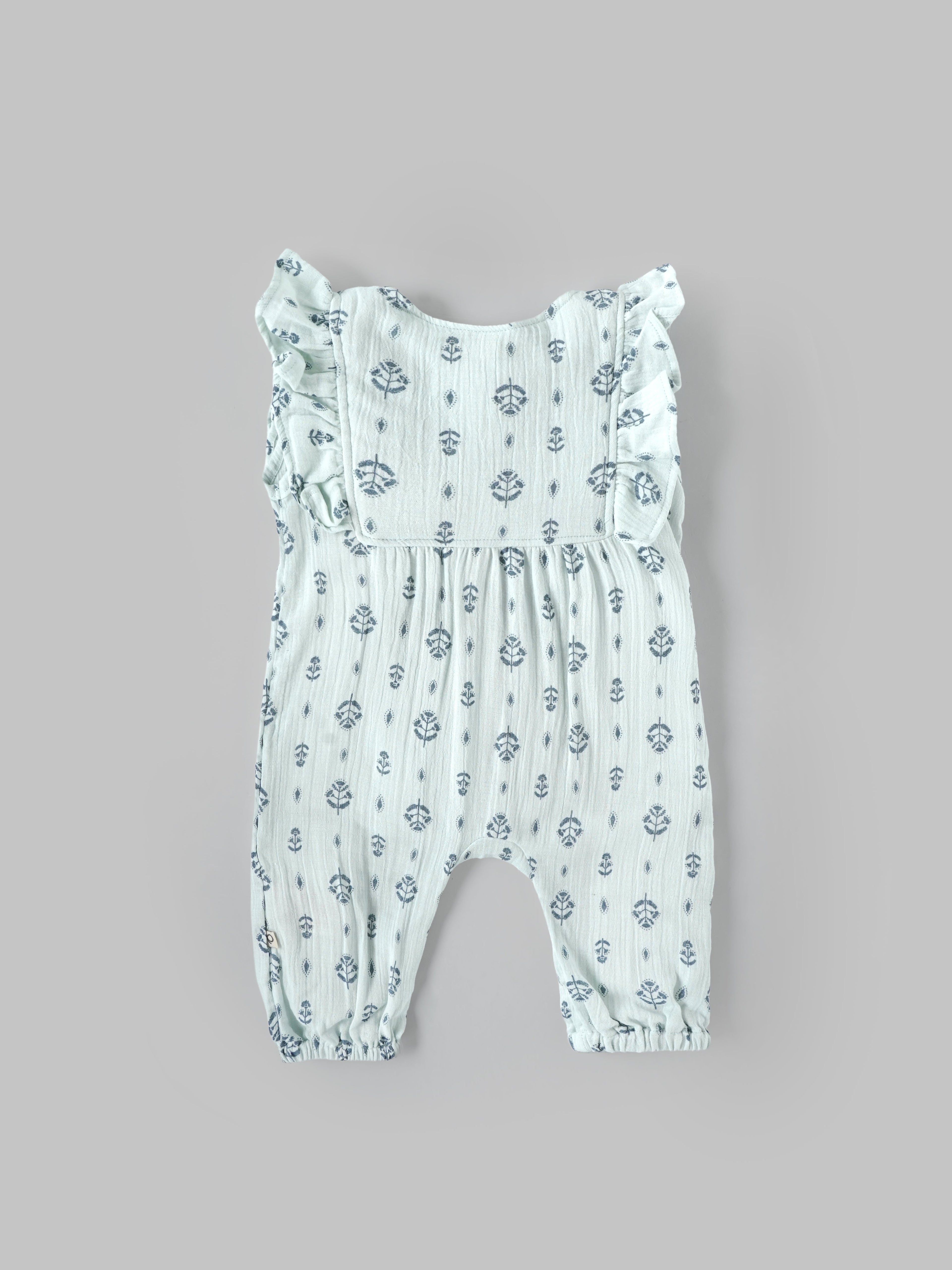 Popees Baby Girls Mint Green Floral Print Cotton Muslin Jumpsuit| 3–24 Months