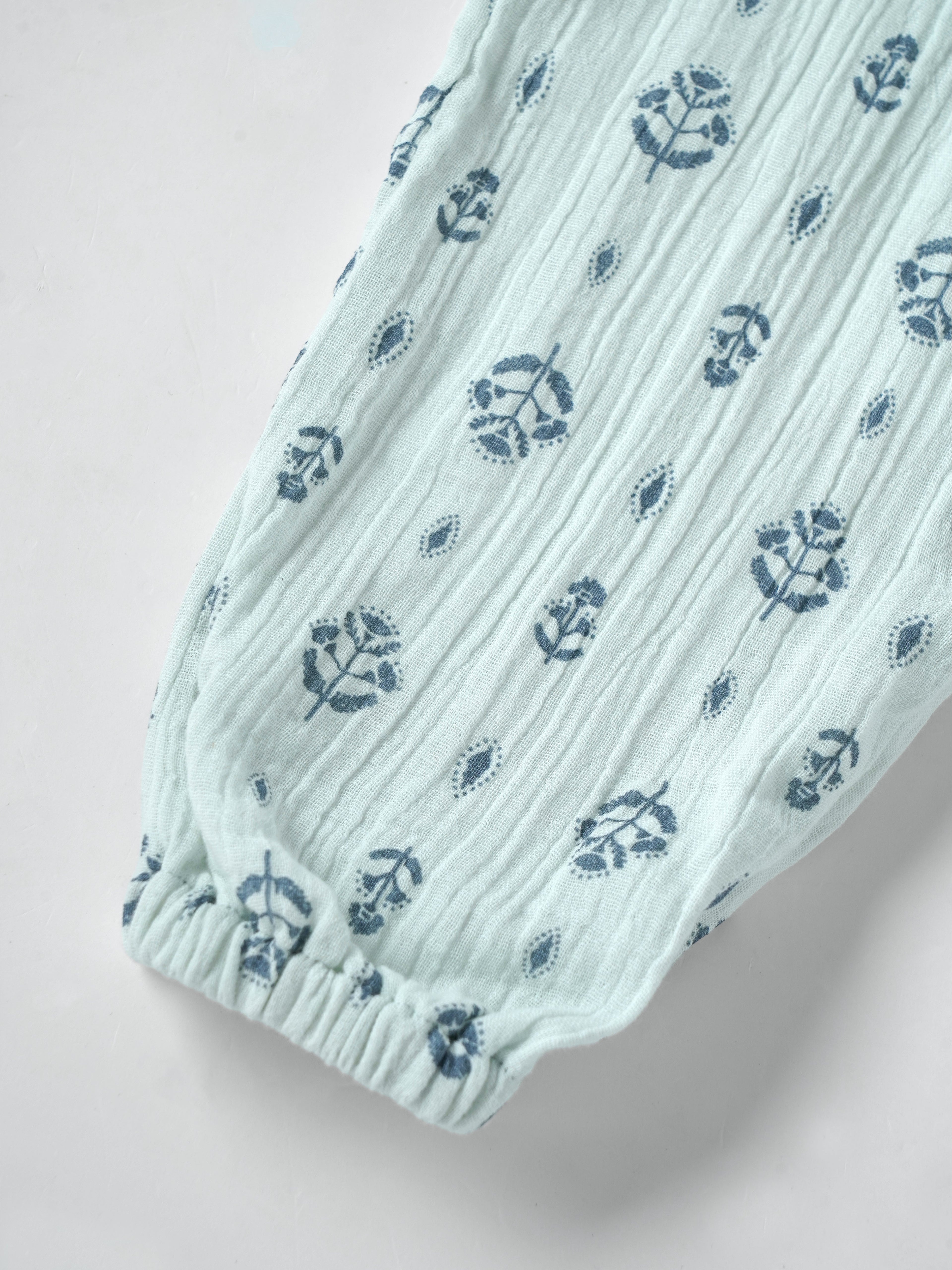 Popees Baby Girls Mint Green Floral Print Cotton Muslin Jumpsuit| 3–24 Months