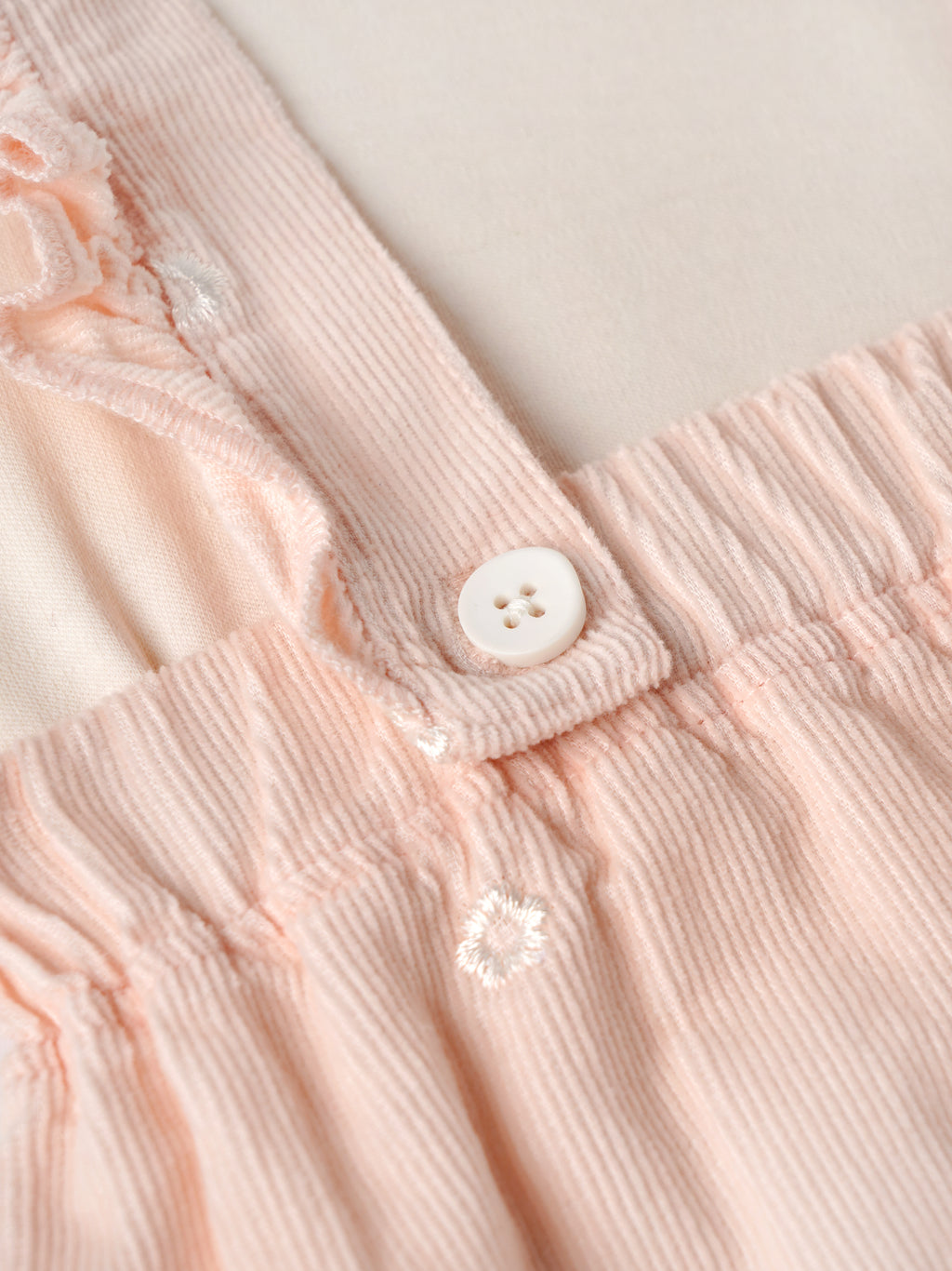 Popees Baby Girls Embroidered Pinafore Dress with Full Sleeve Top | Soft Cotton Corduroy Suspender Dress Set | Peach Pink | 3-24 Months
