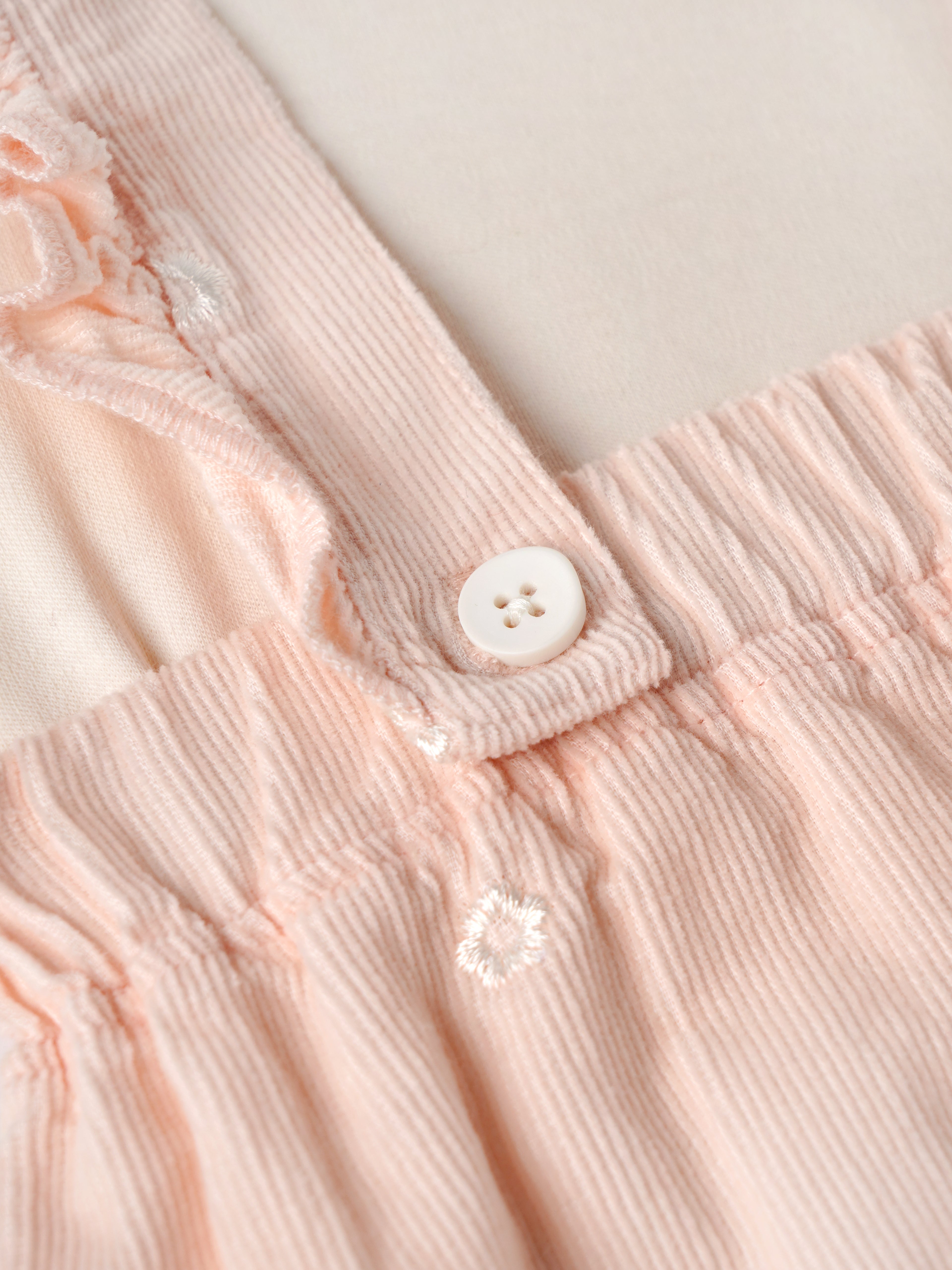 Popees Baby Girls Embroidered Pinafore Dress with Full Sleeve Top | Soft Cotton Corduroy Suspender Dress Set | Peach Pink | 3-24 Months
