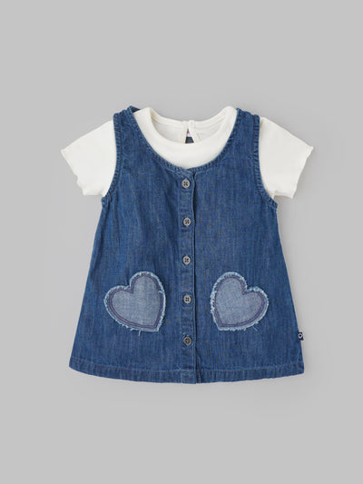 Popees Classic Denim Layered Dress with Heart Styling (3-36 Months) for Girls