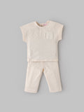 Popees Baby Girls Short Sleeve Cotton Co-ord Set| Cream| 3-24 Months