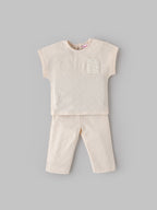 Popees Baby Girls Short Sleeve Cotton Co-ord Set| Cream| 3-24 Months