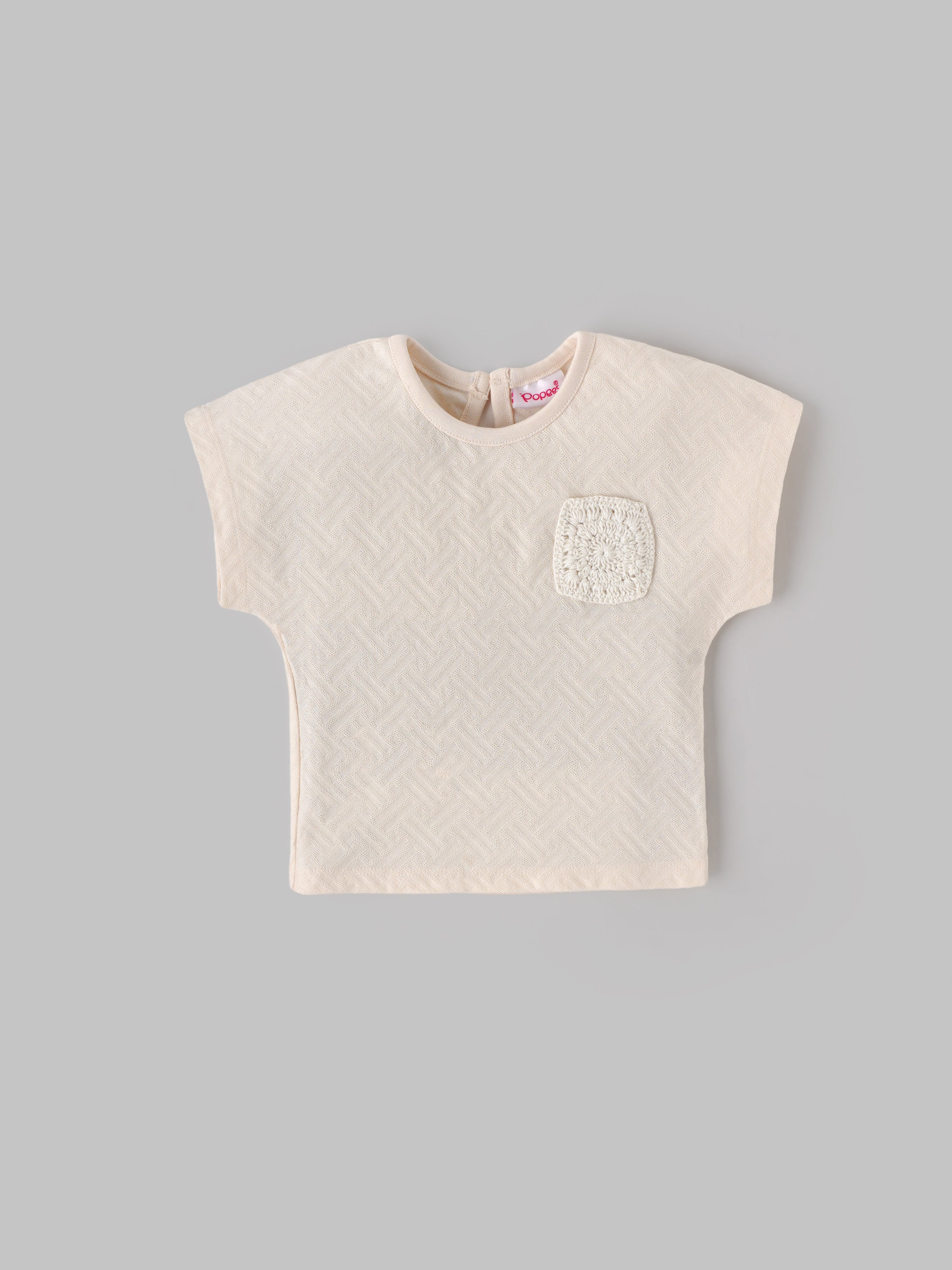 Popees Baby Girls Short Sleeve Cotton Co-ord Set| Cream| 3-24 Months