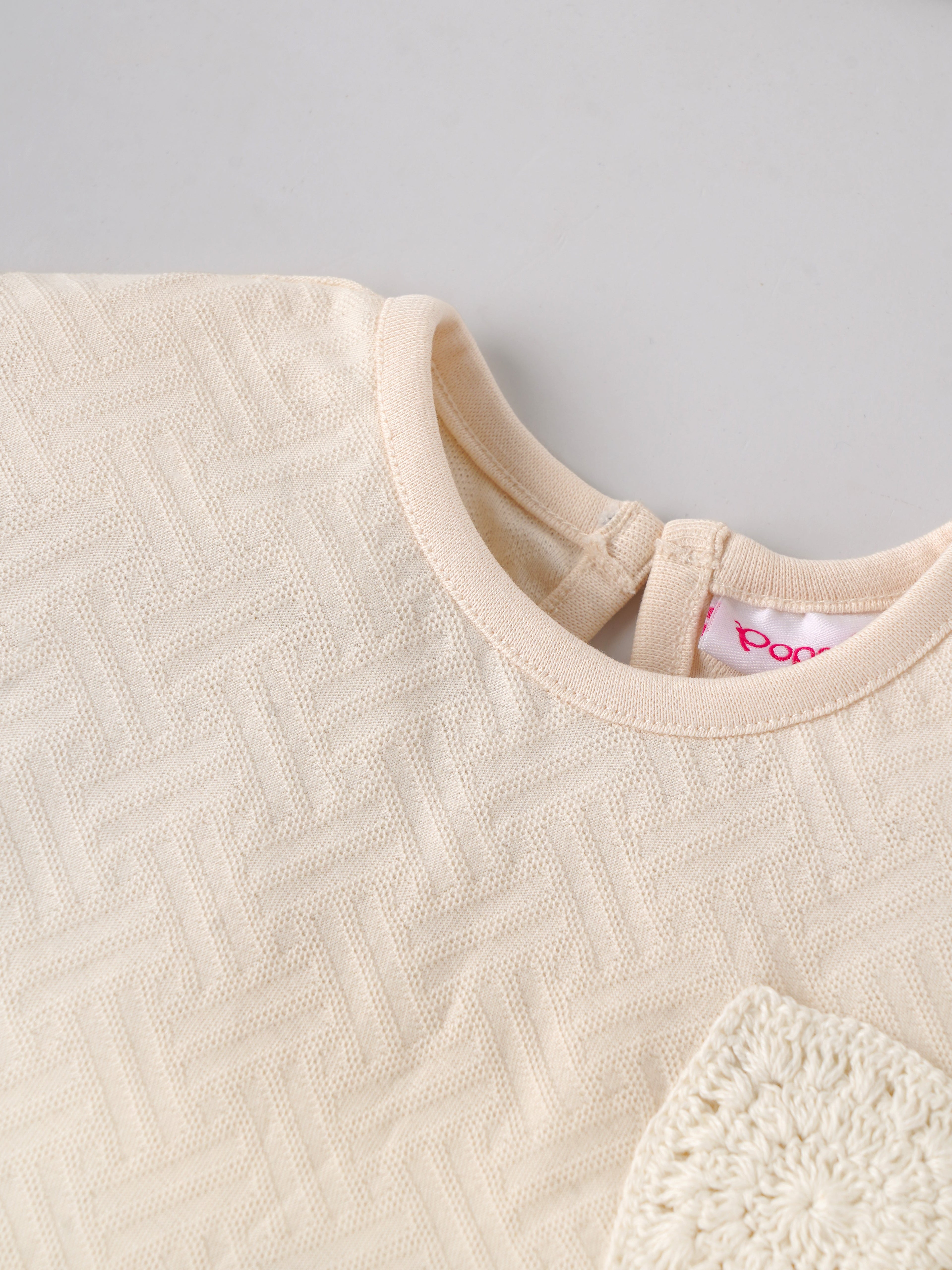 Popees Baby Girls Short Sleeve Cotton Co-ord Set| Cream| 3-24 Months