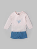 Popees Baby Girls Full Sleeve T-Shirt & Shorts Set| Pink & Blue| 3-24 Months