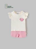 Popees Girls Half-Sleeve Shoulder Open Co-ord Set (3-24 Months) Made of Organic Bamboo Cotton Fabric