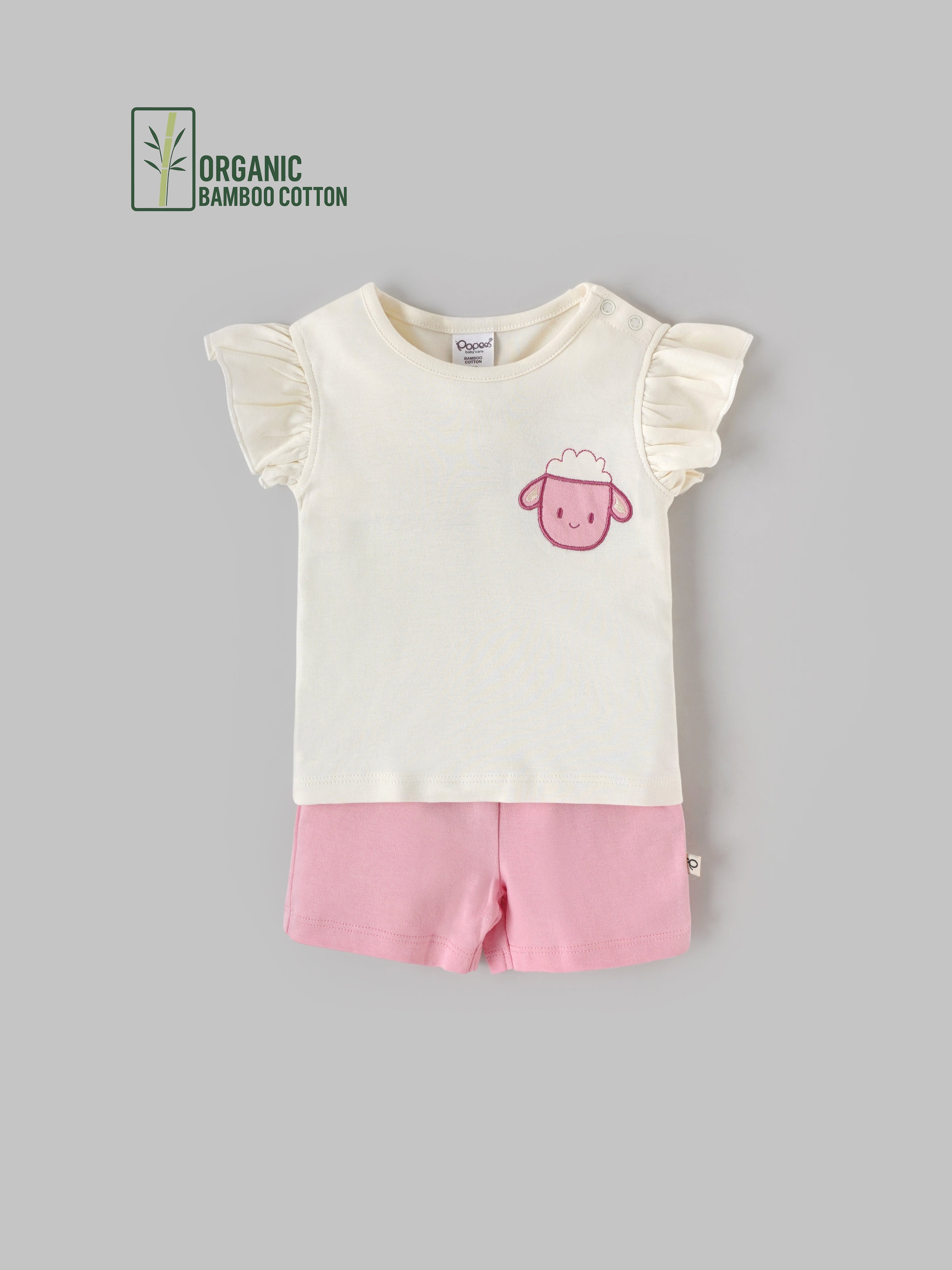 Popees Girls Half-Sleeve Shoulder Open Co-ord Set (3-24 Months) Made of Organic Bamboo Cotton Fabric