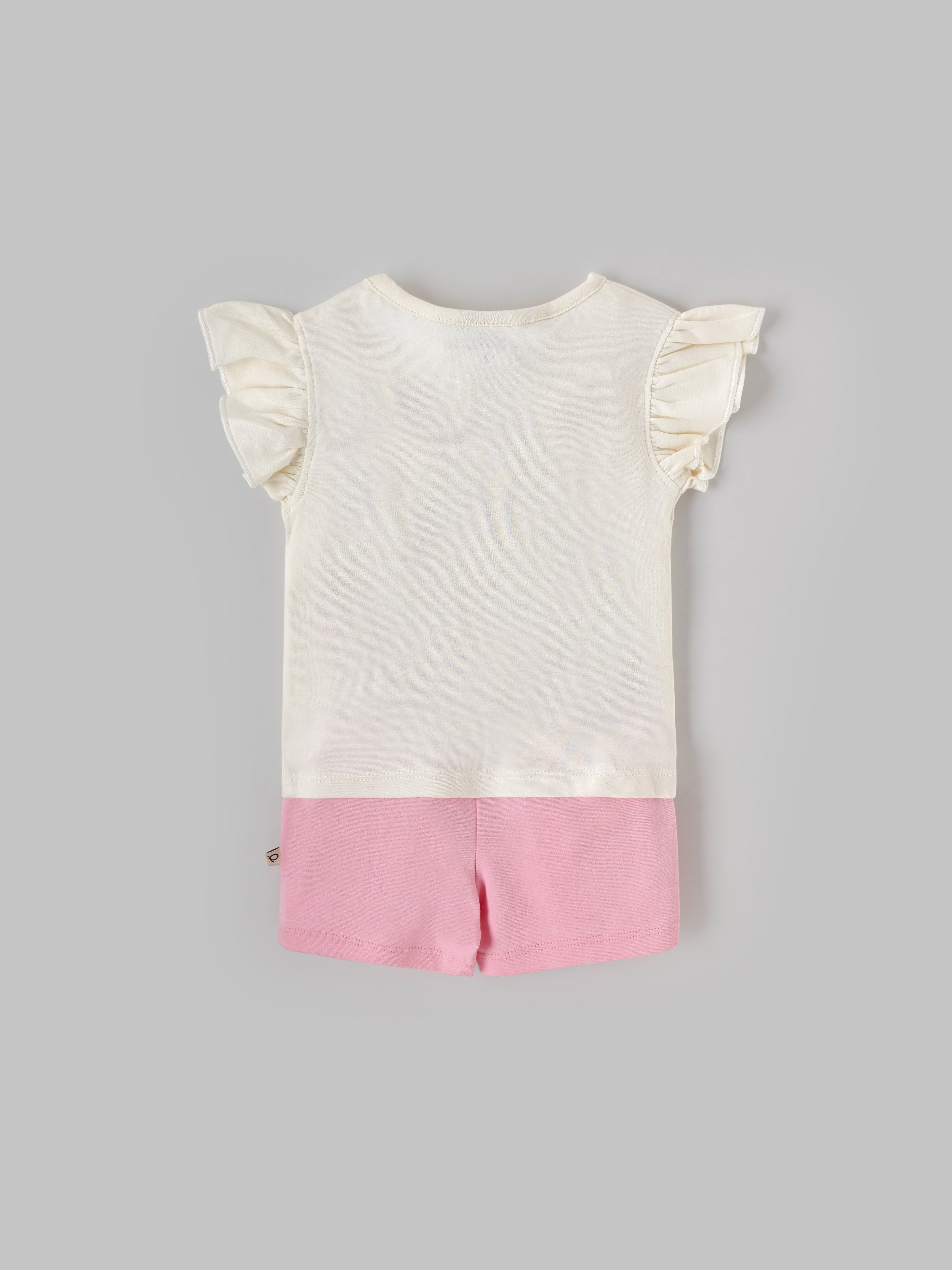 Popees Girls Half-Sleeve Shoulder Open Co-ord Set (3-24 Months) Made of Organic Bamboo Cotton Fabric