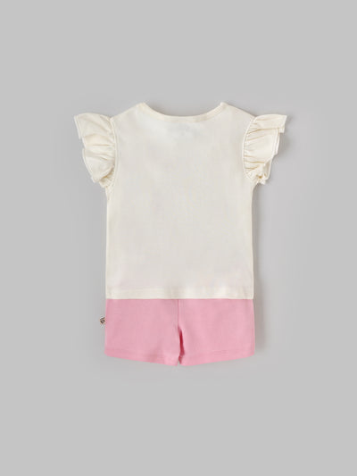 Popees Girls Half-Sleeve Shoulder Open Co-ord Set (3-24 Months) Made of Organic Bamboo Cotton Fabric