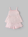 Popees Baby Girls Pointelle Knit Sleeveless Top & Ruffle Hem Shorts Set| Pink| 3 to 24 Months