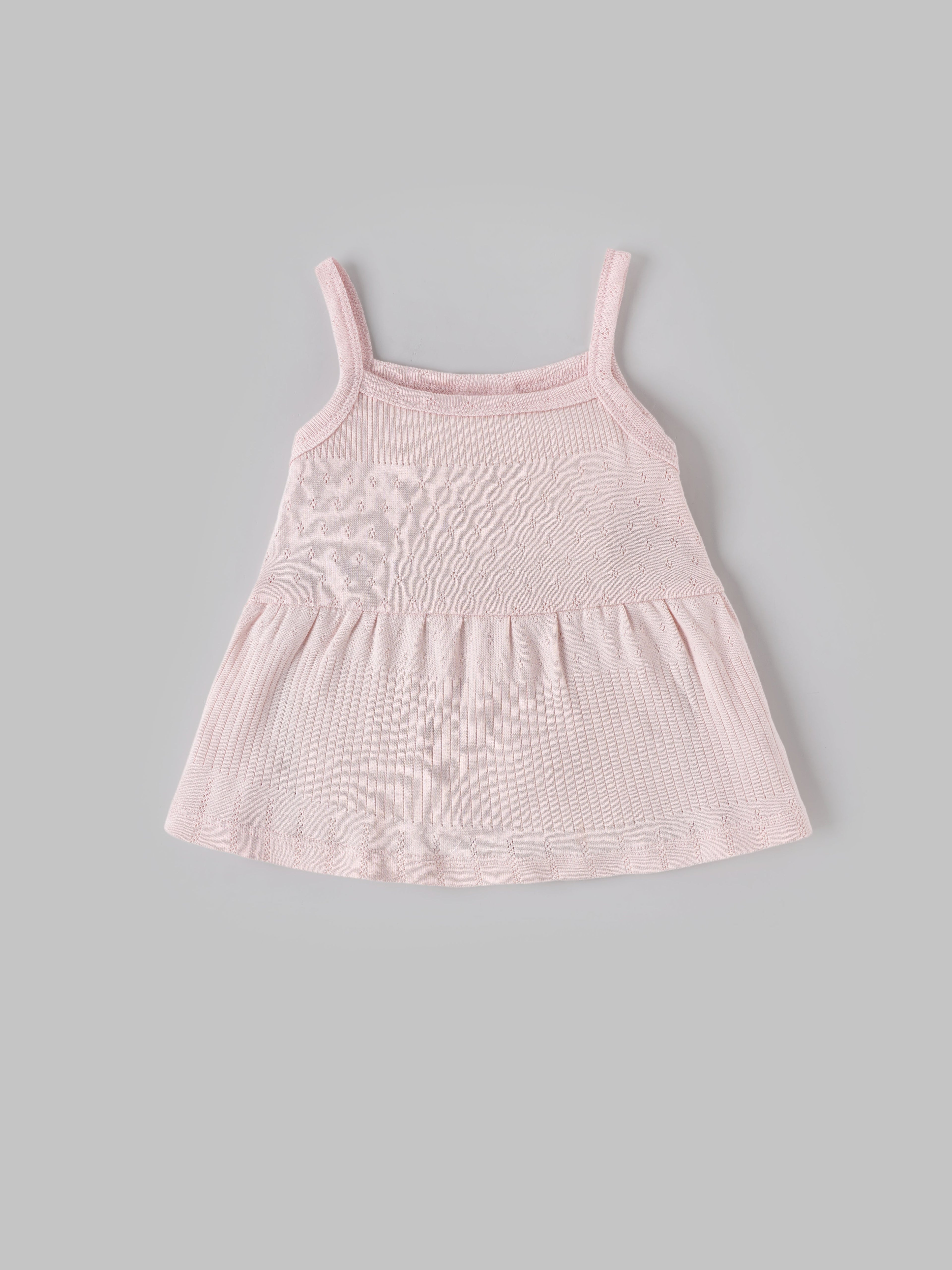 Popees Baby Girls Pointelle Knit Sleeveless Top & Ruffle Hem Shorts Set| Pink| 3 to 24 Months