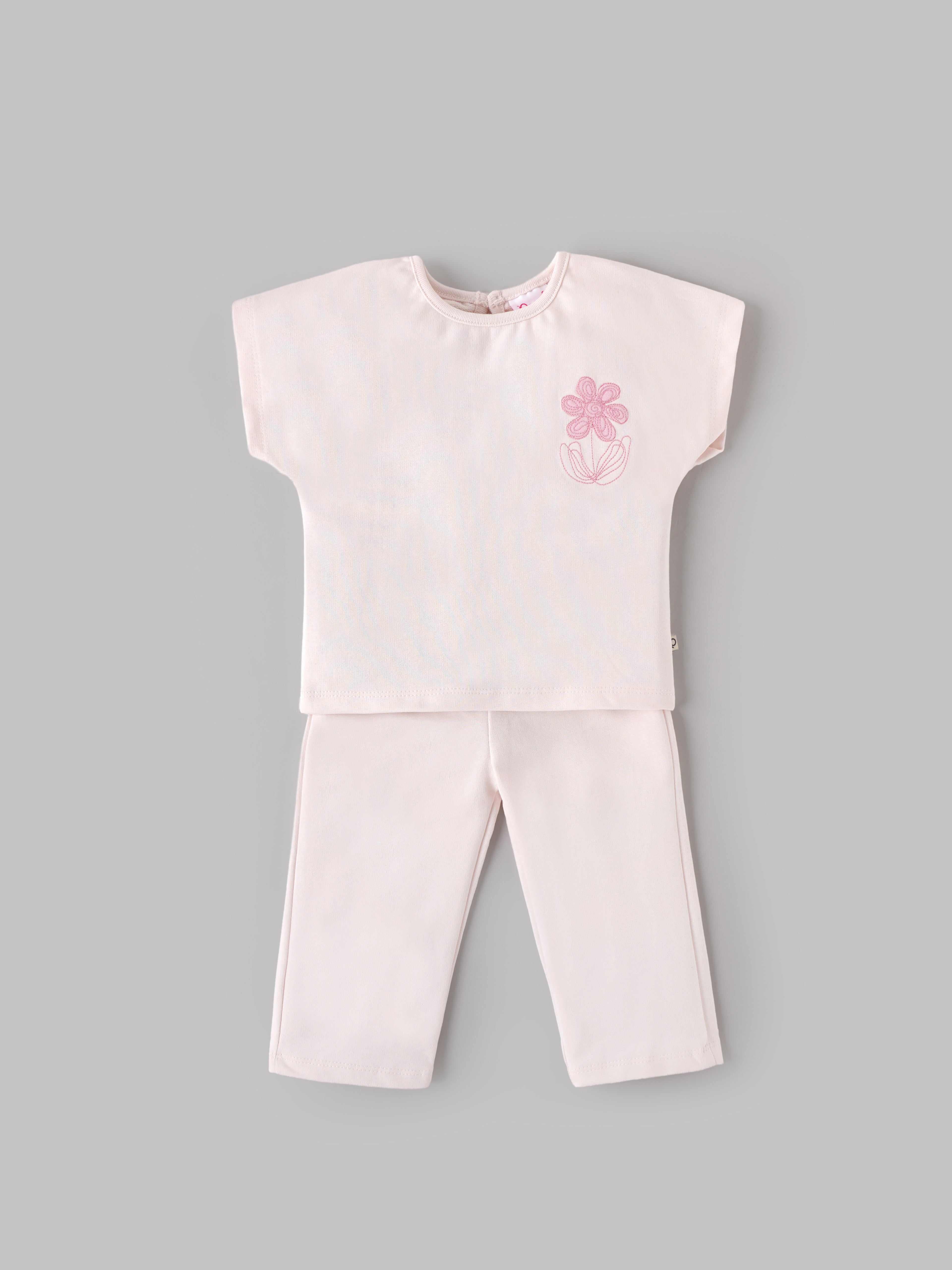 Popees Baby Girls Cotton Top & Pants Set | Light Pink | Embroidered Design | Soft & Comfortable | 3–24 Months