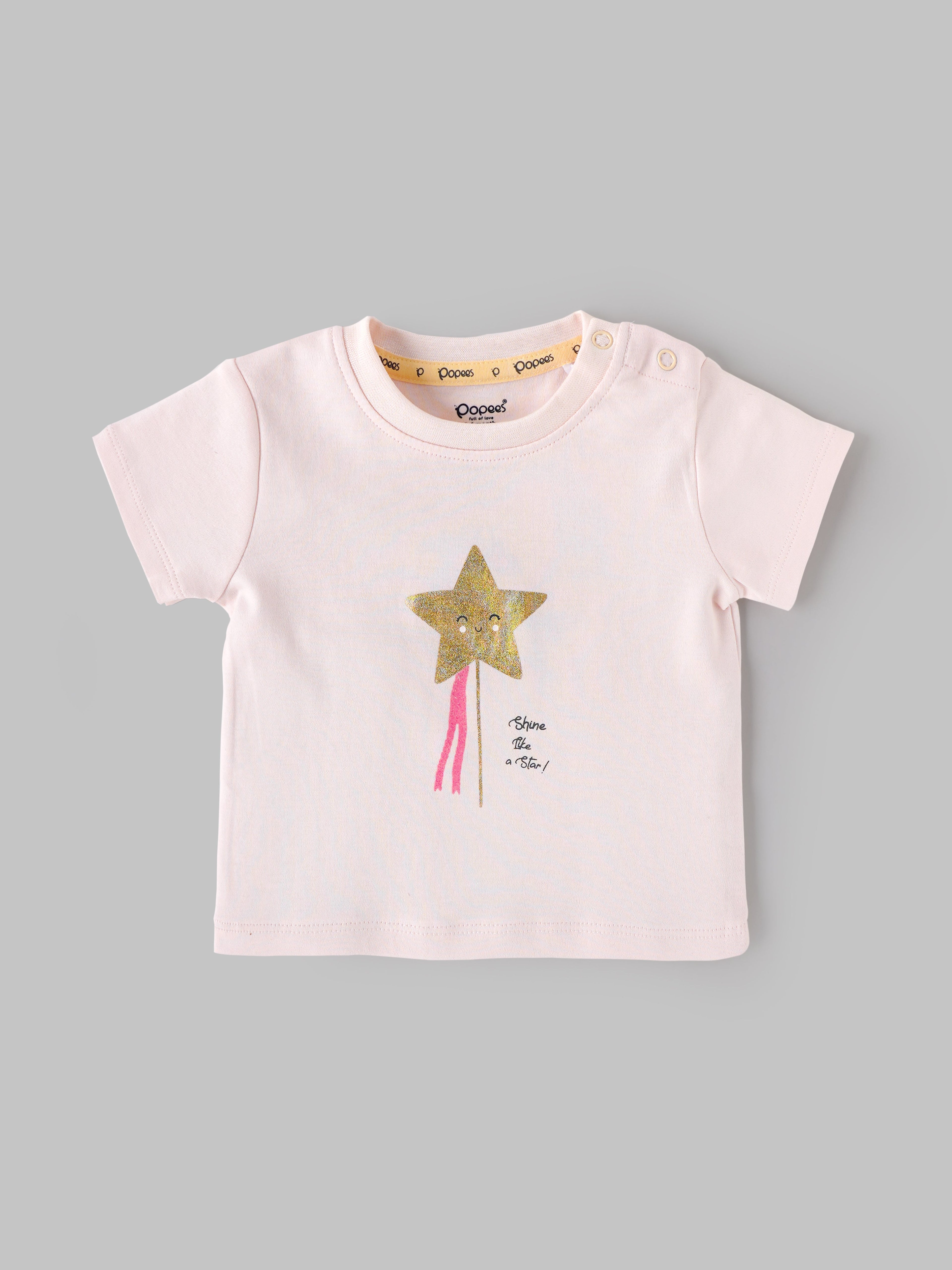 Popees Baby Girls Light Peach Pink T-Shirt | Daily Wear Cotton (3 M to 24 M)