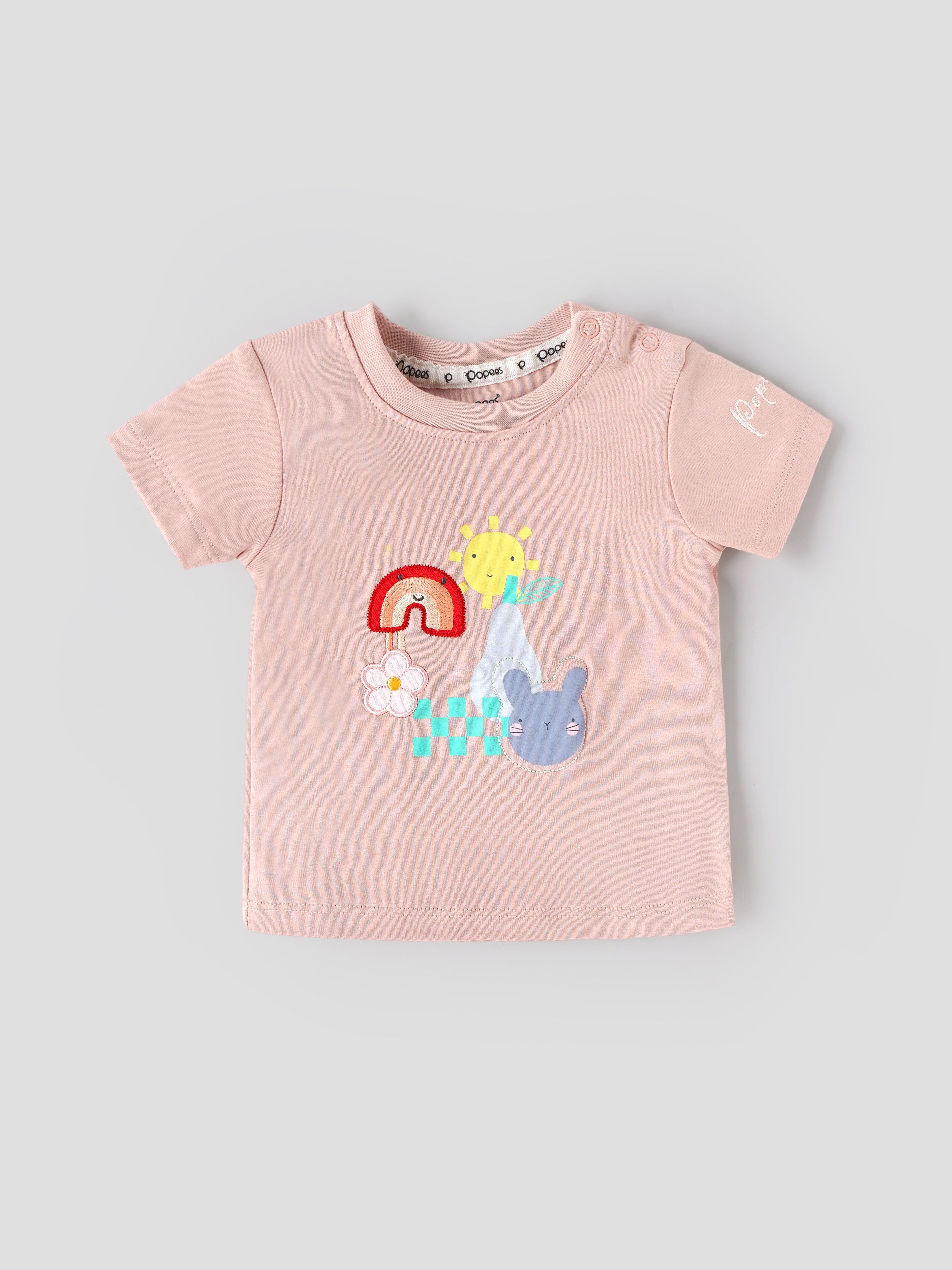 Popees Baby Girls Peach Printed Cotton T-Shirt |Graphic Top (3M–36M)