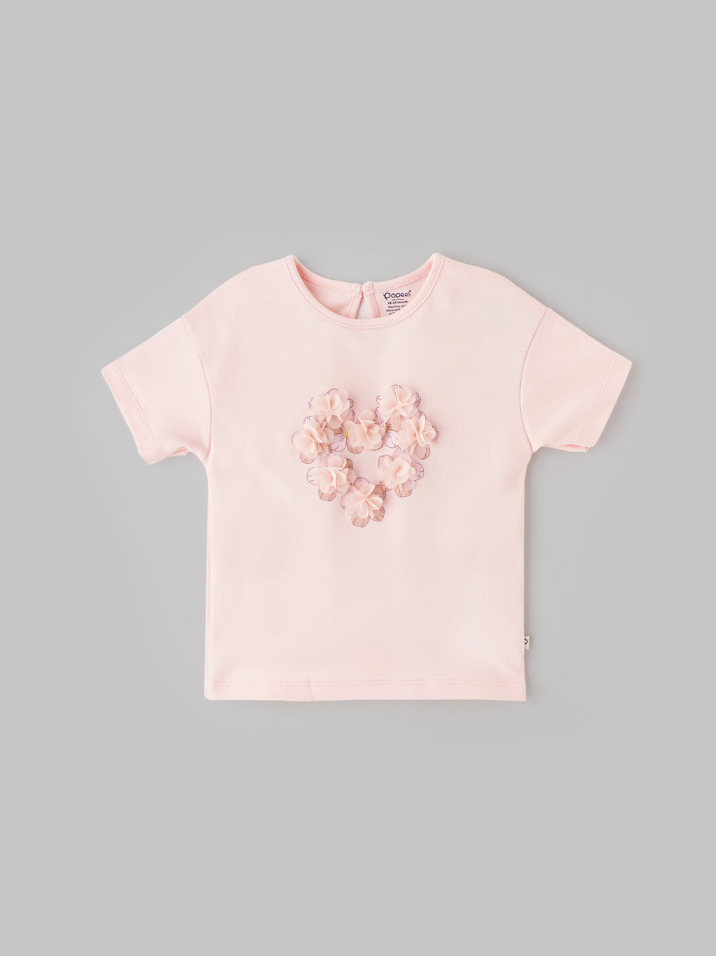 Popees Soft Pink Floral Applique Design T-Shirt Cute & Adorable Heart Design(3–36 Months) for Baby Girls