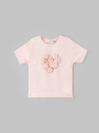 Popees Soft Pink Floral Applique Design T-Shirt Cute & Adorable Heart Design(3–36 Months) for Baby Girls