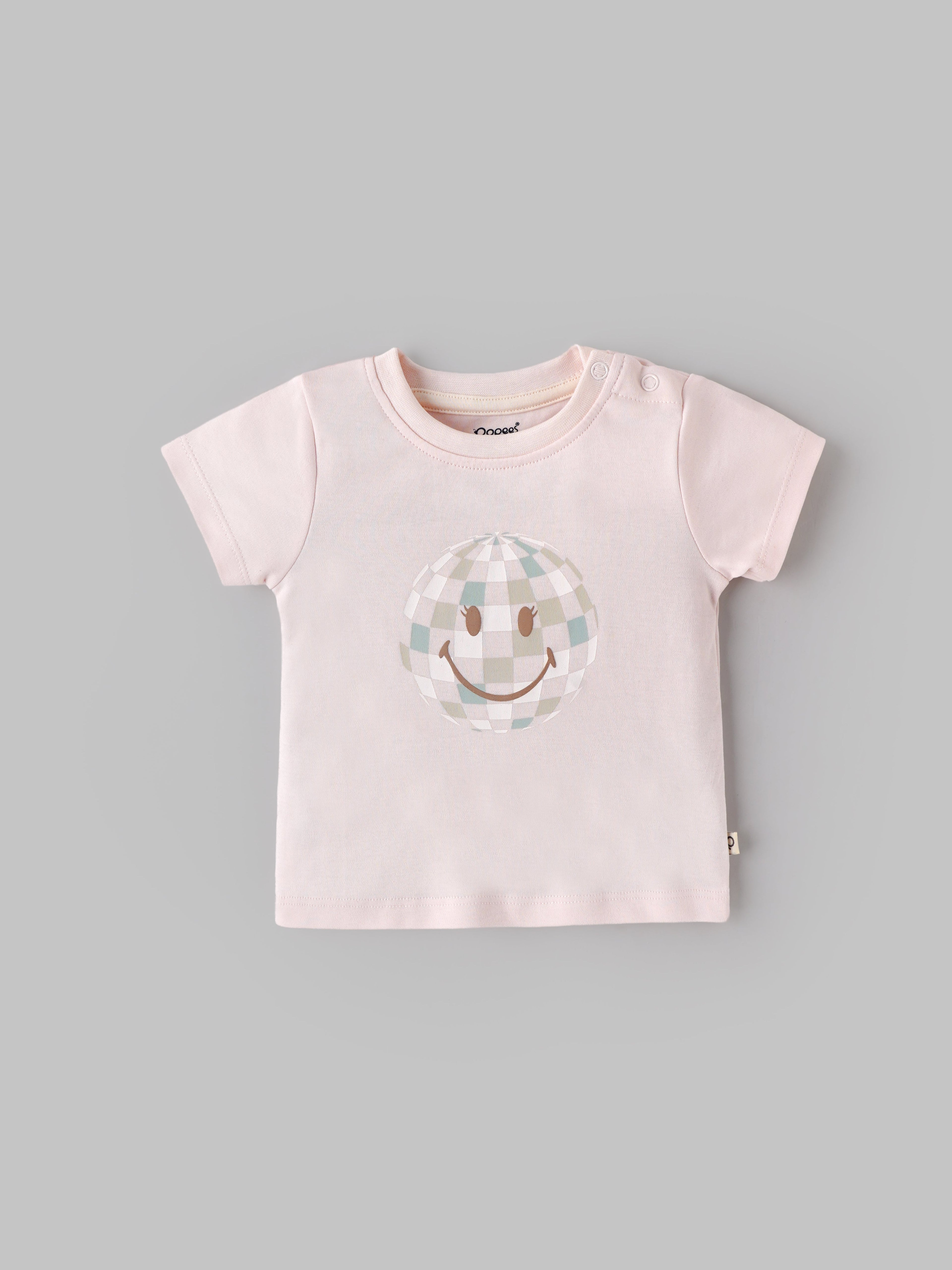 Popees Baby Girls Smiley Print Cotton T-Shirt| Pastel Pink| 3-24 Months