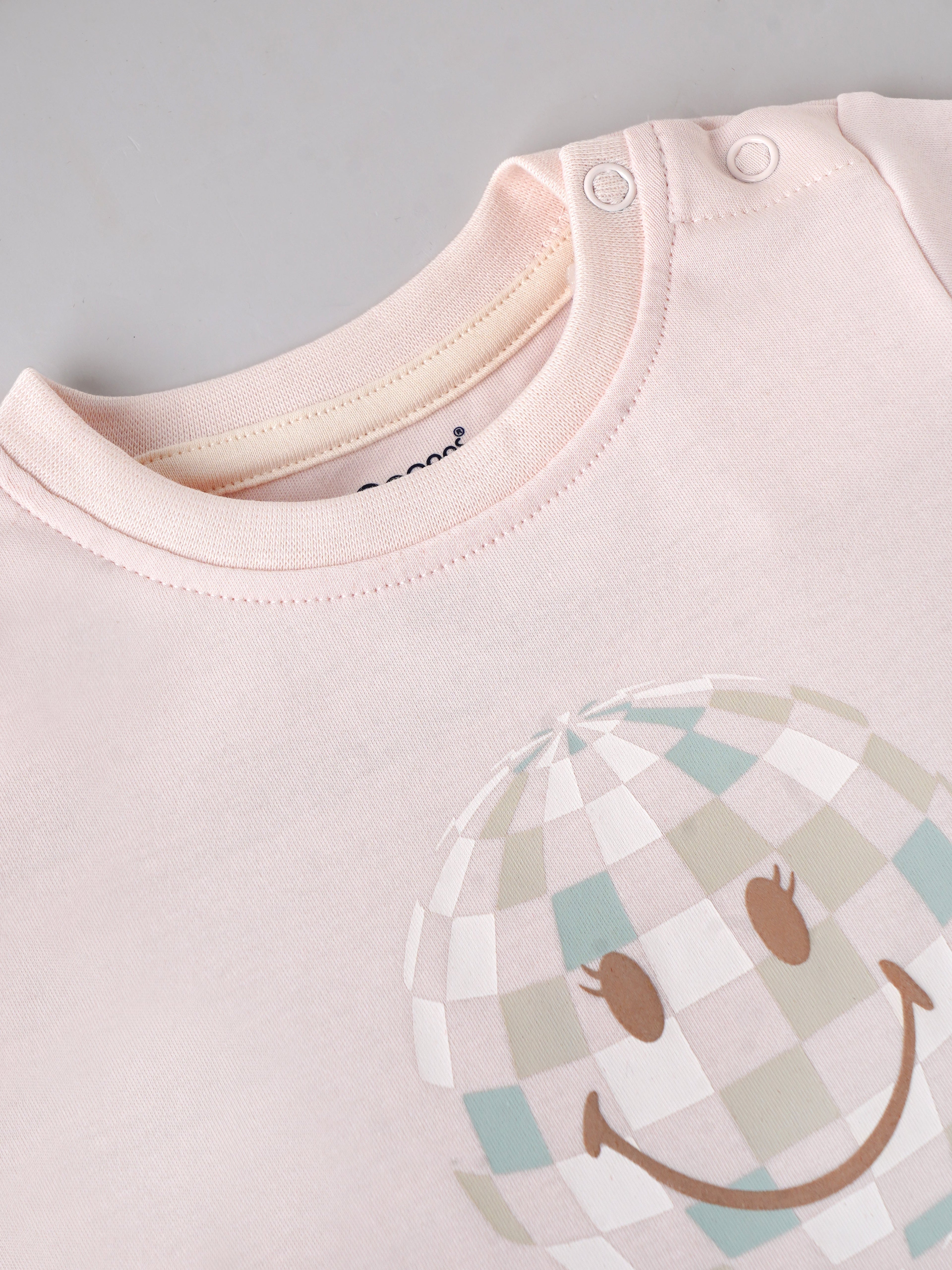 Popees Baby Girls Smiley Print Cotton T-Shirt| Pastel Pink| 3-24 Months