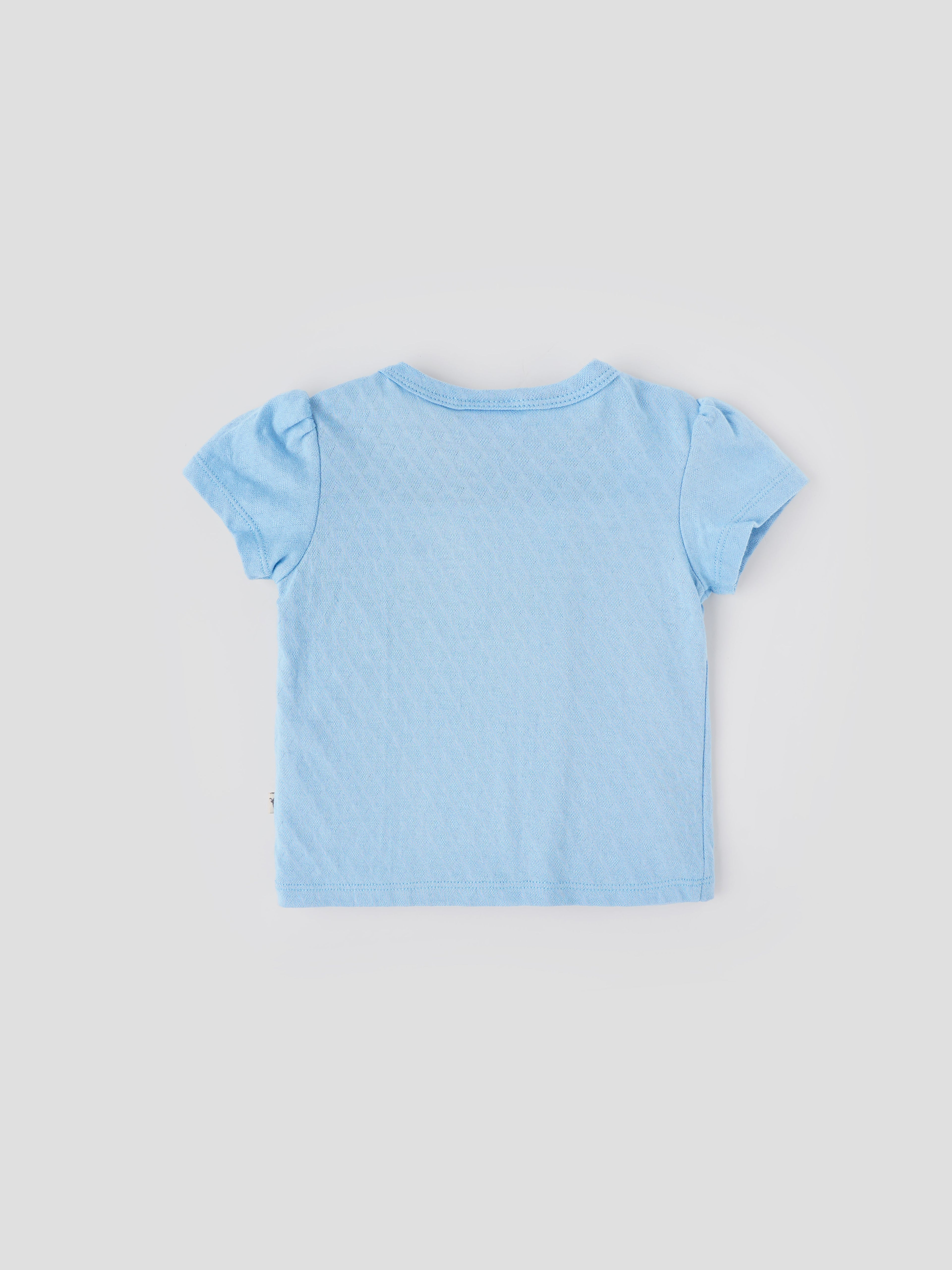 Popees Baby Girls Short Puff Sleeves Cotton Top| Blue| 3-36 Months