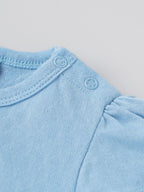 Popees Baby Girls Short Puff Sleeves Cotton Top| Blue| 3-36 Months