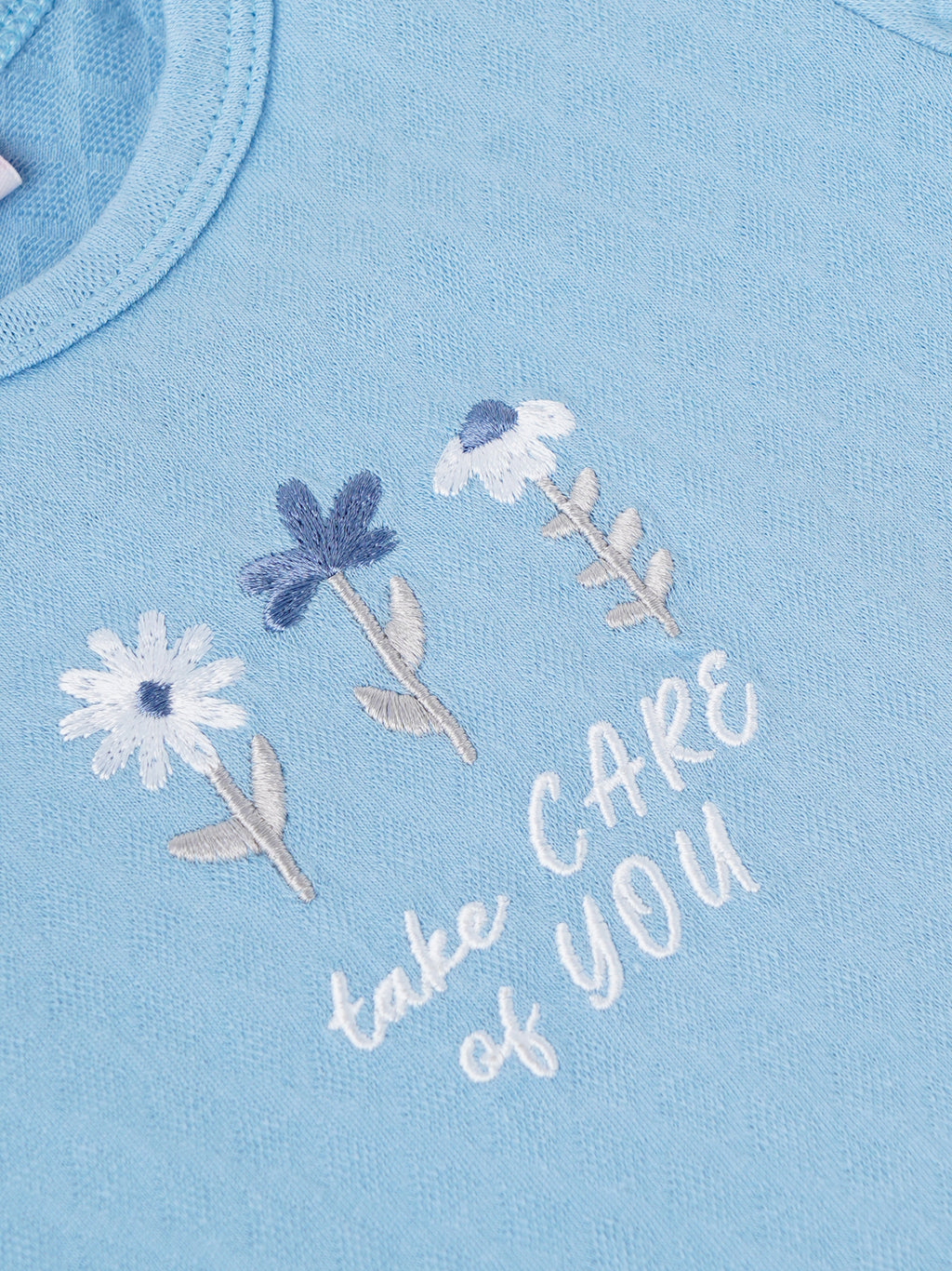 Popees Baby Girls Short Puff Sleeves Cotton Top| Blue| 3-36 Months