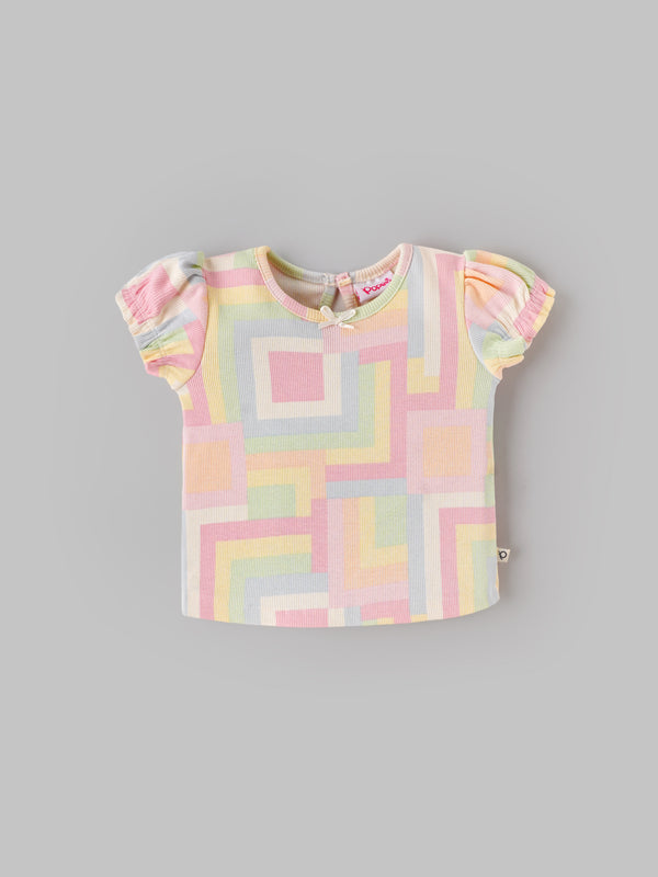 Popees Baby Girls Puff Sleeves Cotton Top| Multi-Color| 3-36 Months