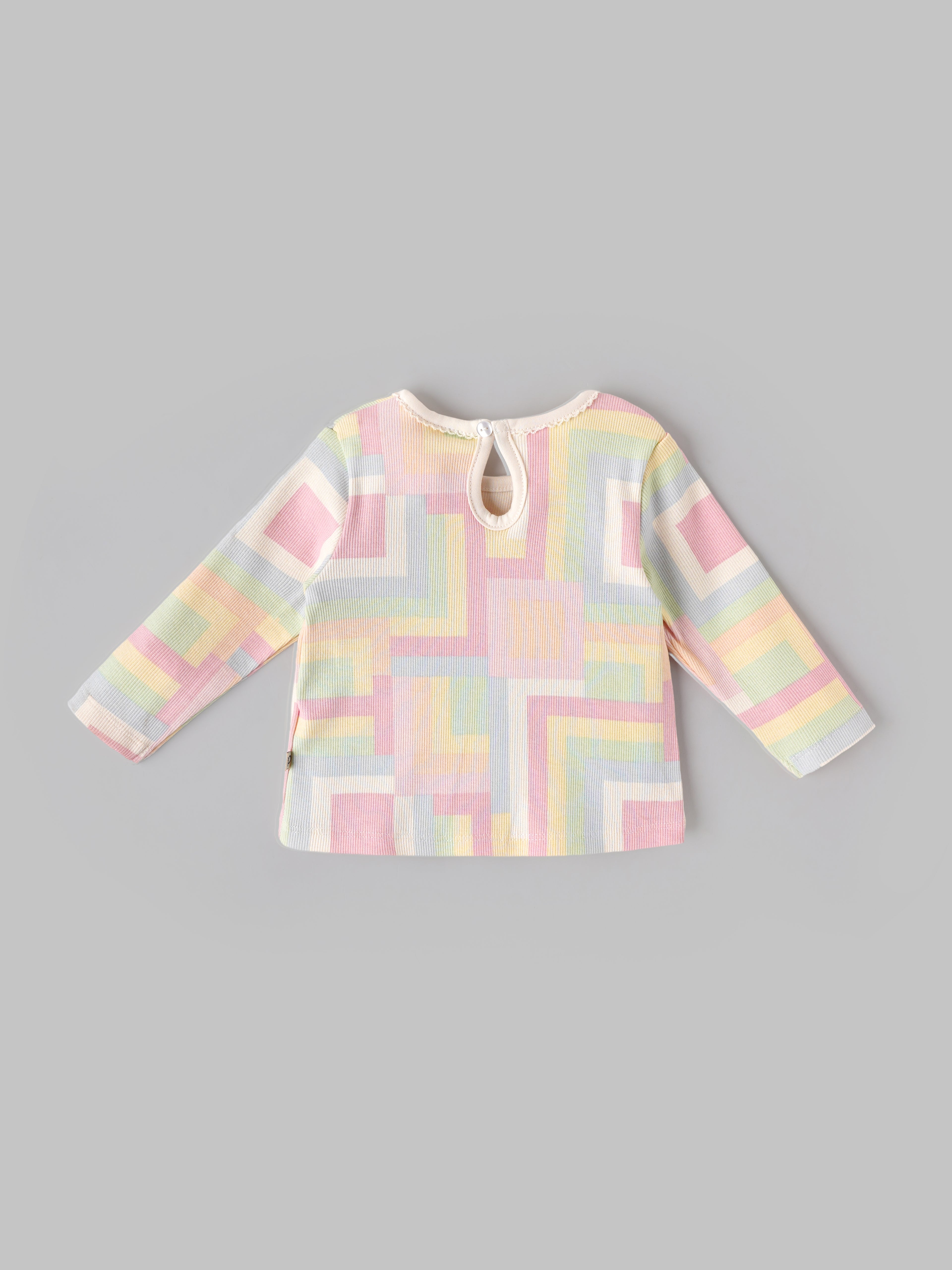 Popees Baby Cotton Girls Full Sleeve Top | Pastel Geometric Print | 3-24 Months