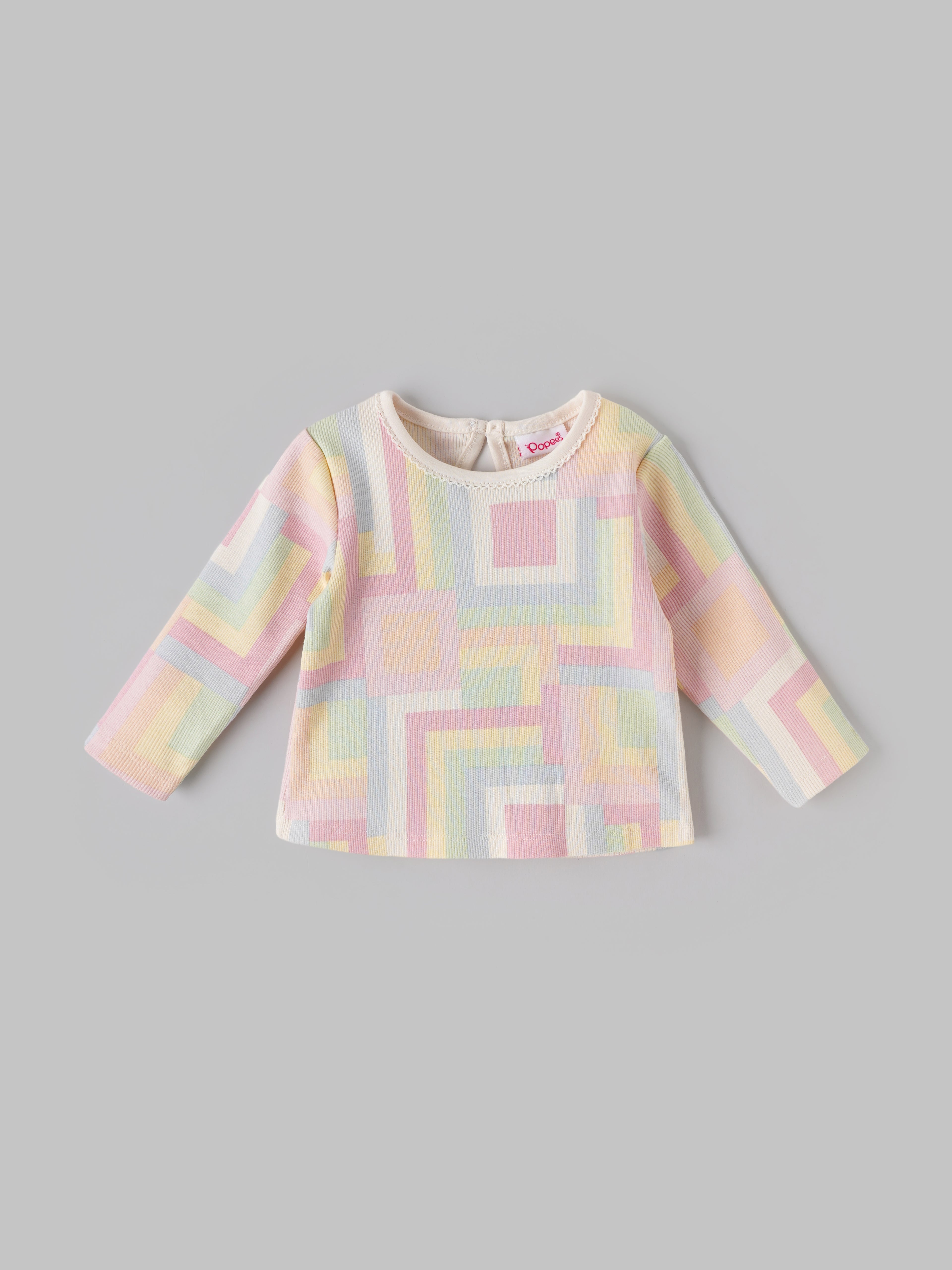 Popees Baby Cotton Girls Full Sleeve Top | Pastel Geometric Print | 3-24 Months