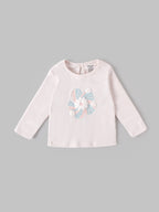 Popees Baby Girls Floral Long Sleeve Cotton Top with 3D Applique| 3M–24M