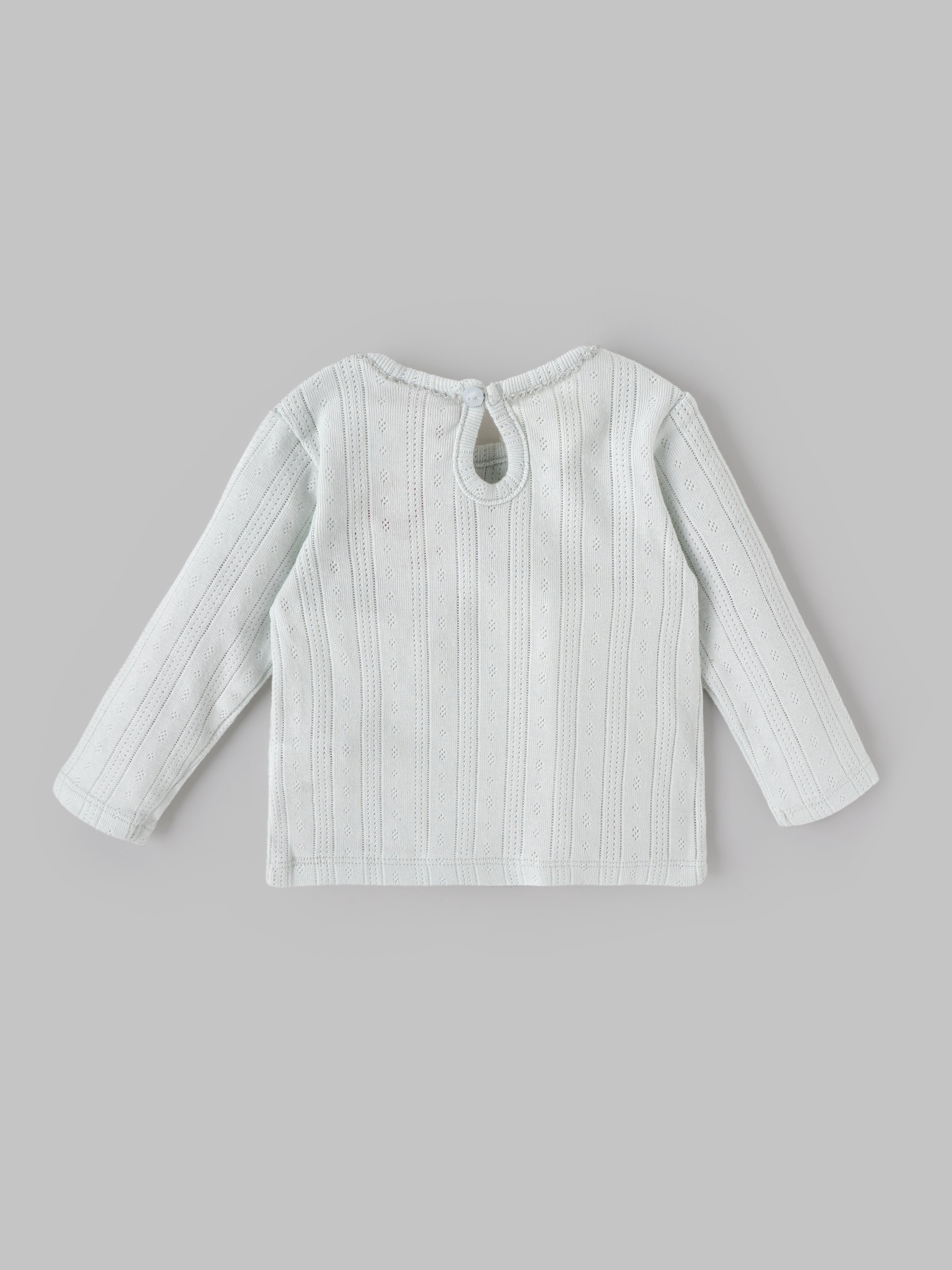 Popees Baby Girls Cotton Knit Top |Pointelle Full Sleeve with Back Button (3M–24M)
