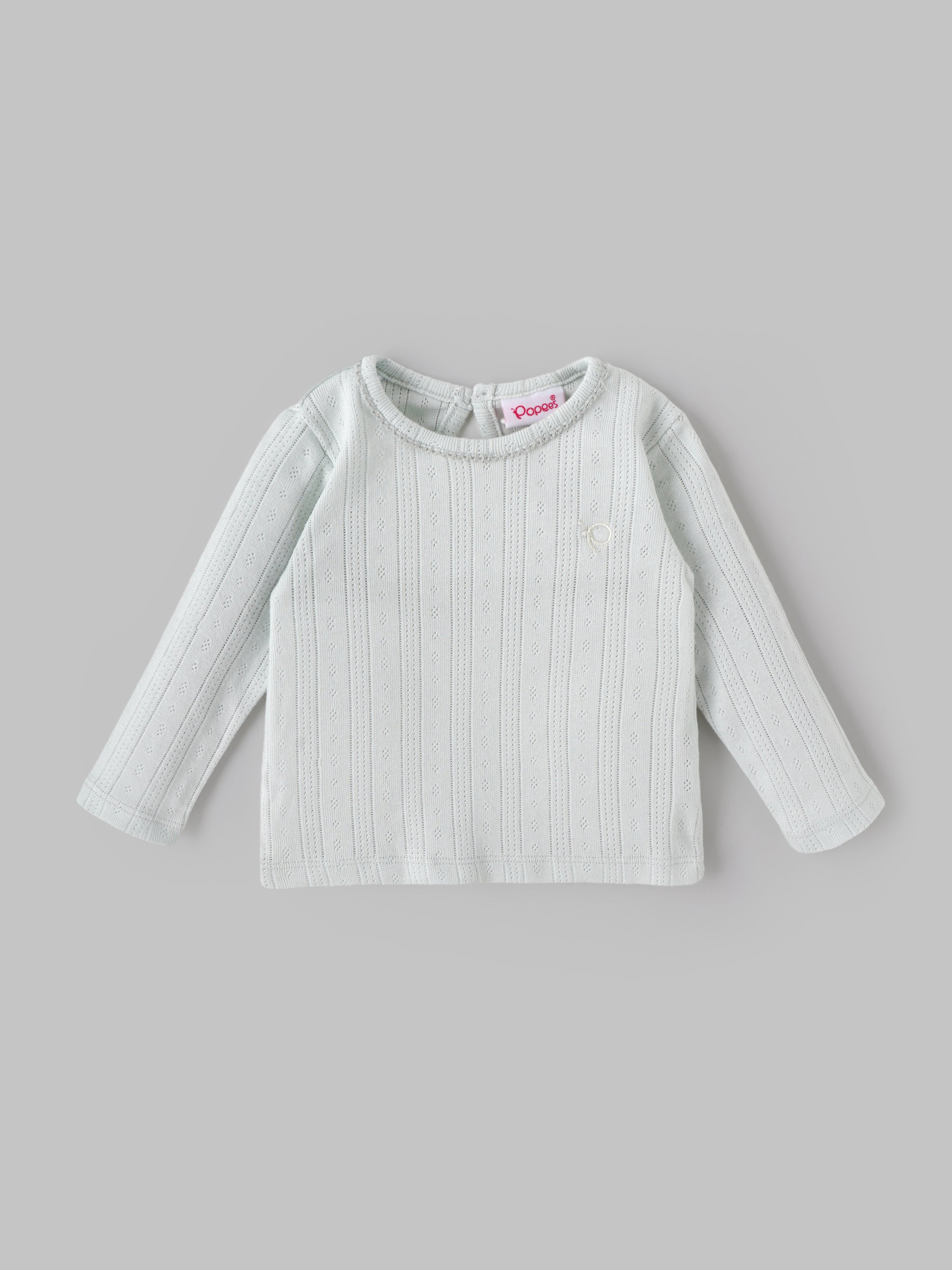 Popees Baby Girls Cotton Knit Top |Pointelle Full Sleeve with Back Button (3M–24M)