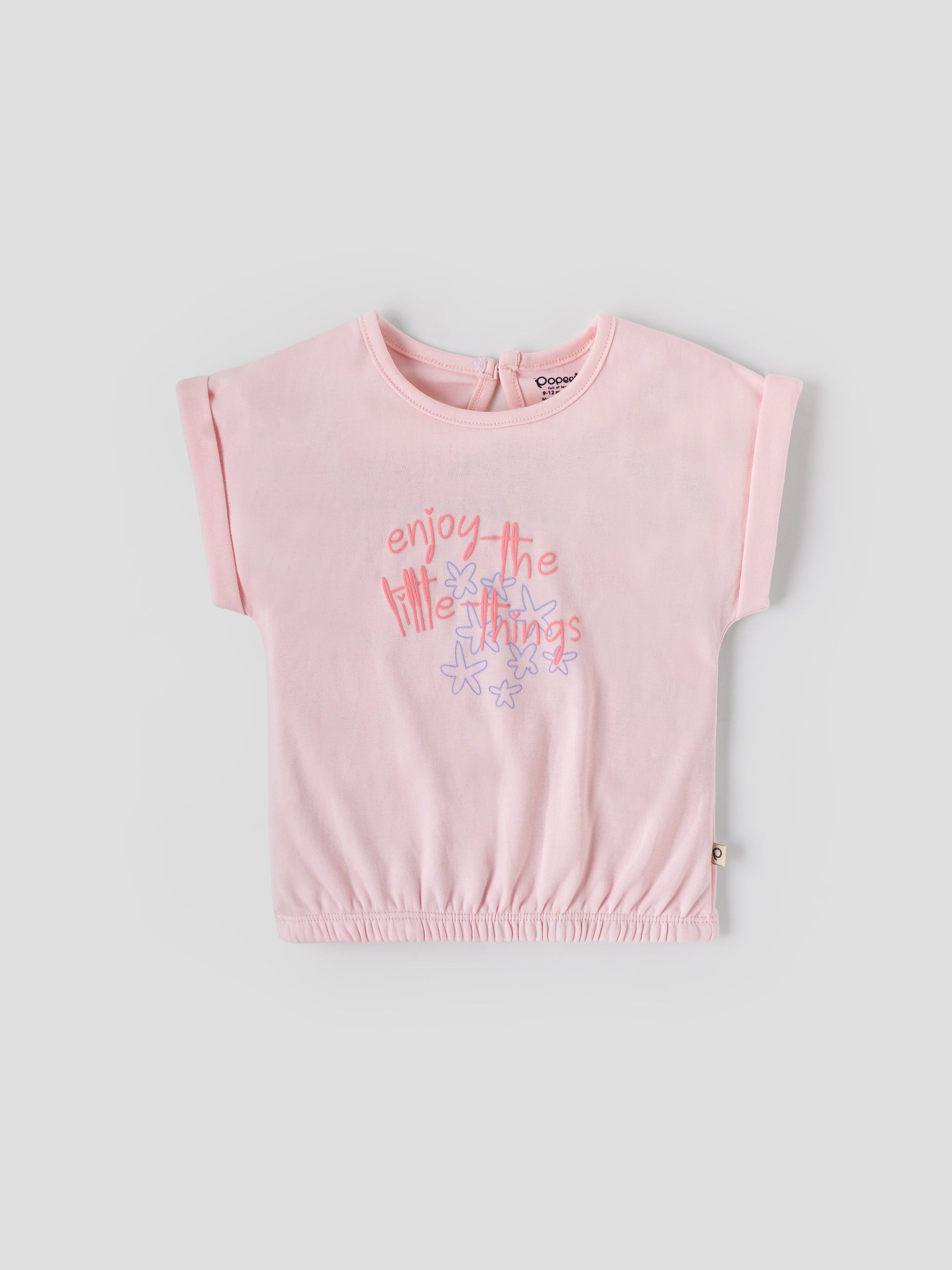 Popees Baby Girls Cap Sleeves Cotton Top| Pink| 3-24 Months