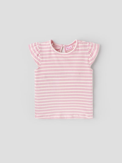 Popees Summer Ready Short Sleeve Striped Rib Knit Top (3–36 Months)for Baby Girls