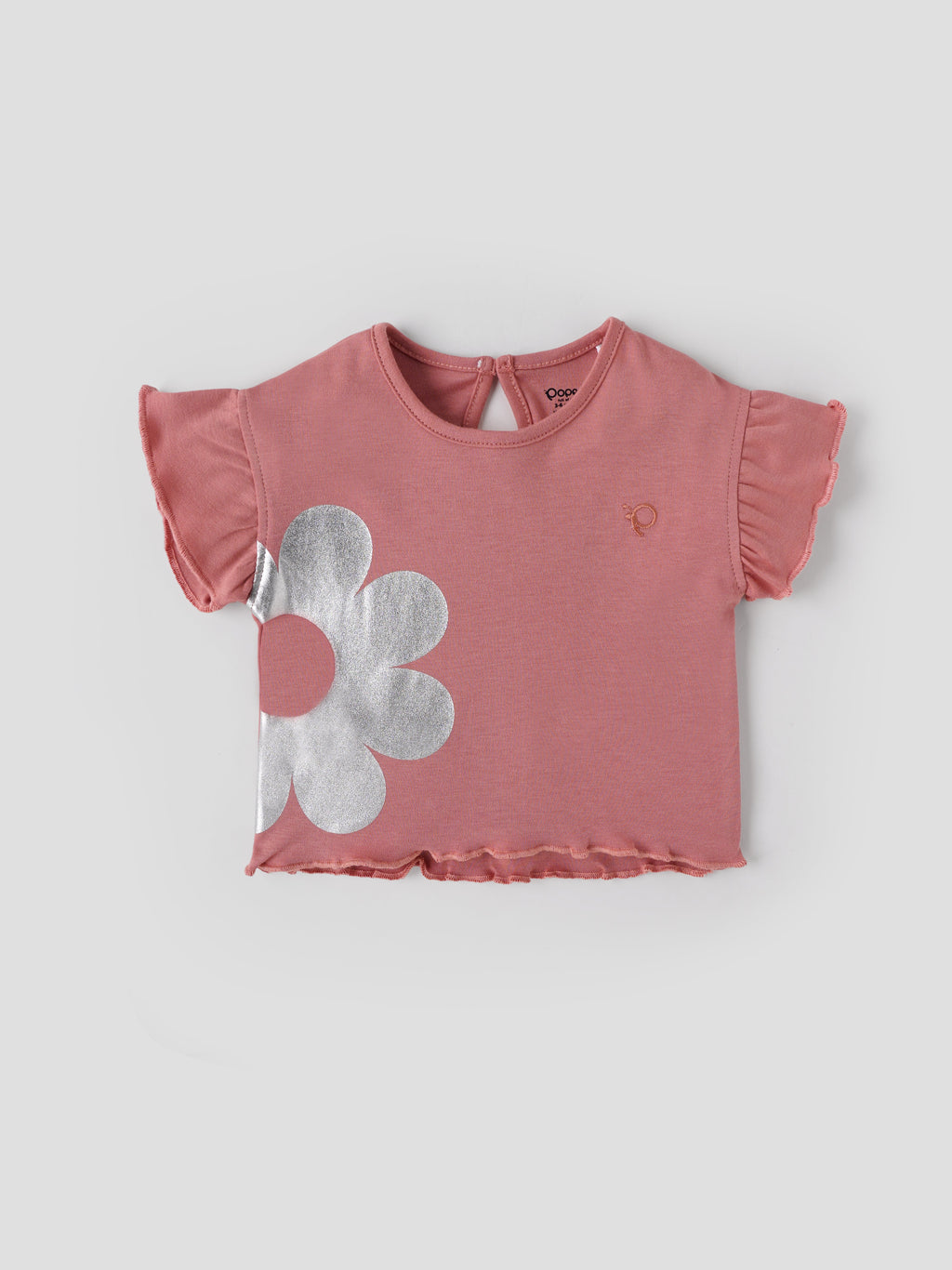 Popees Baby Girls Flower Print Short Sleeve Cotton Top| Pink| 3 to 36 Months