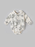 Popees Baby Boys Cotton Bodysuit with Crocodile Print| Off-White| Newborn-9 Months
