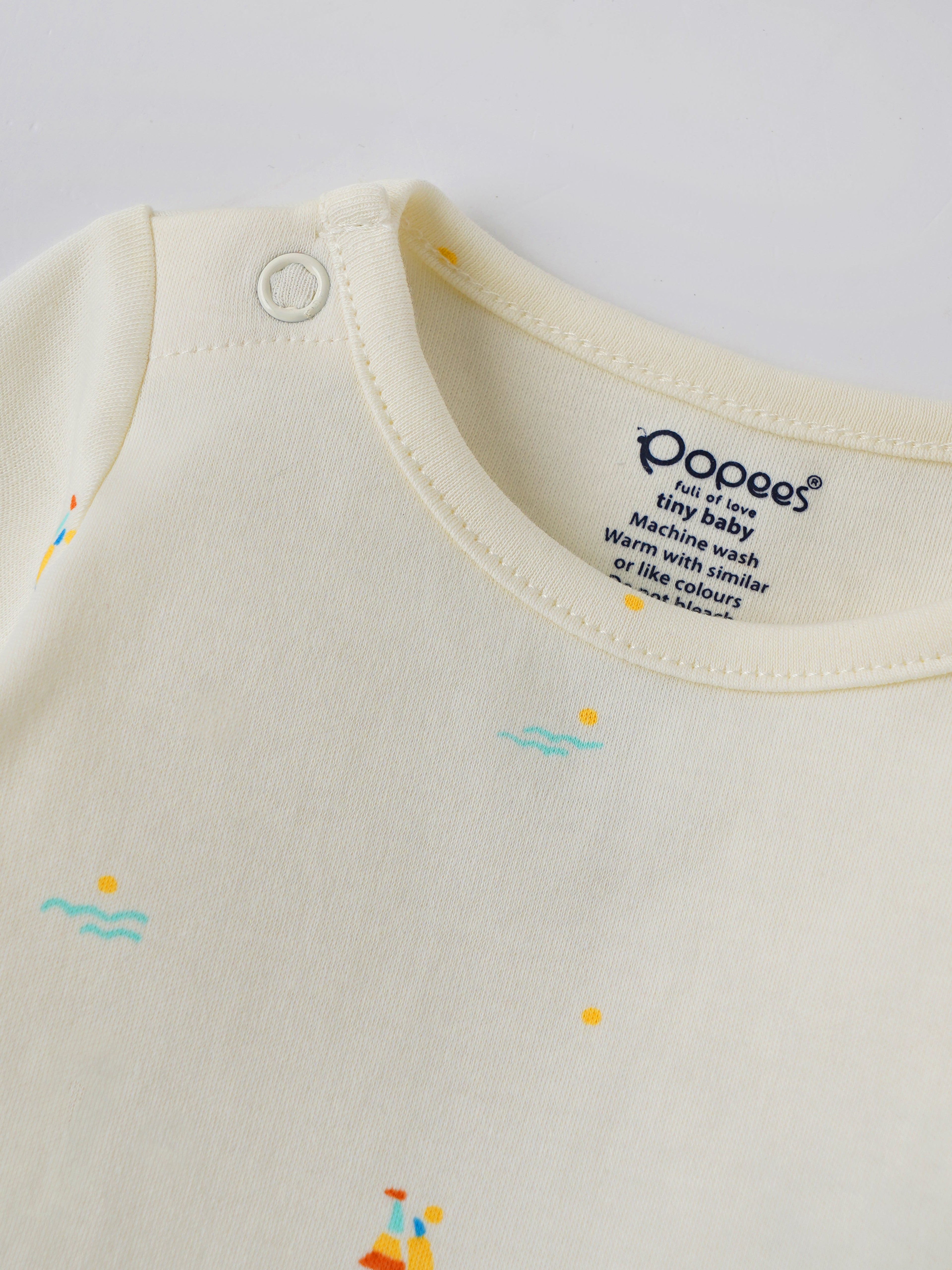 Popees Baby Boys Full Sleeve Cotton Bodysuit| Off-White| 3-36 Months