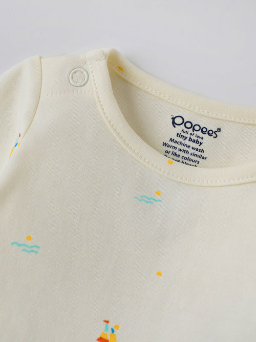 Popees Baby Boys Full Sleeve Cotton Bodysuit| Off-White| 3-36 Months
