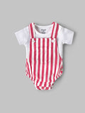 Popees Baby Boys Striped Dungaree Set with Soft Cotton Round Neck T-Shirt & Button Strap Closure| NB–9 Months