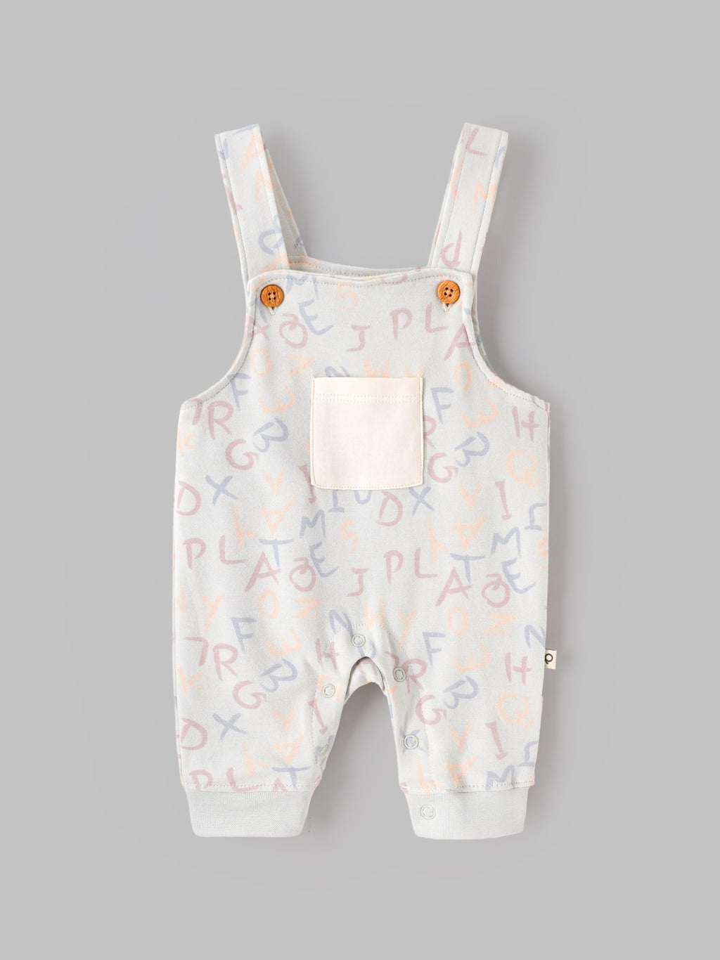 Popees Baby Boys Printed Dungaree Set with Full Sleeve T-Shirt | Soft Cotton 2-Piece Outfit | Alphabet Print Romper Set | 0–9 Months